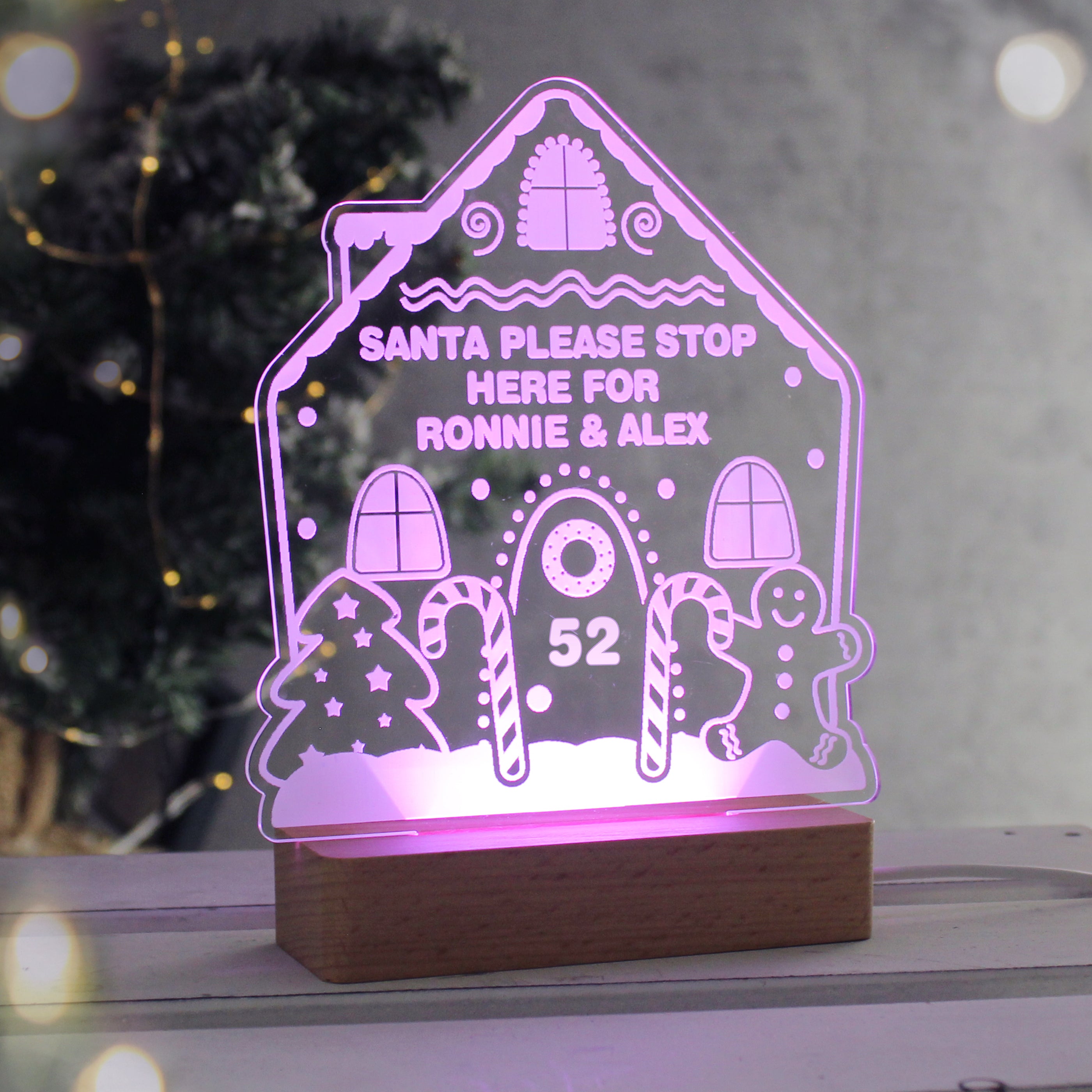 Personalised Gingerbread House Christmas Wooden Based LED Light - gift & personalise