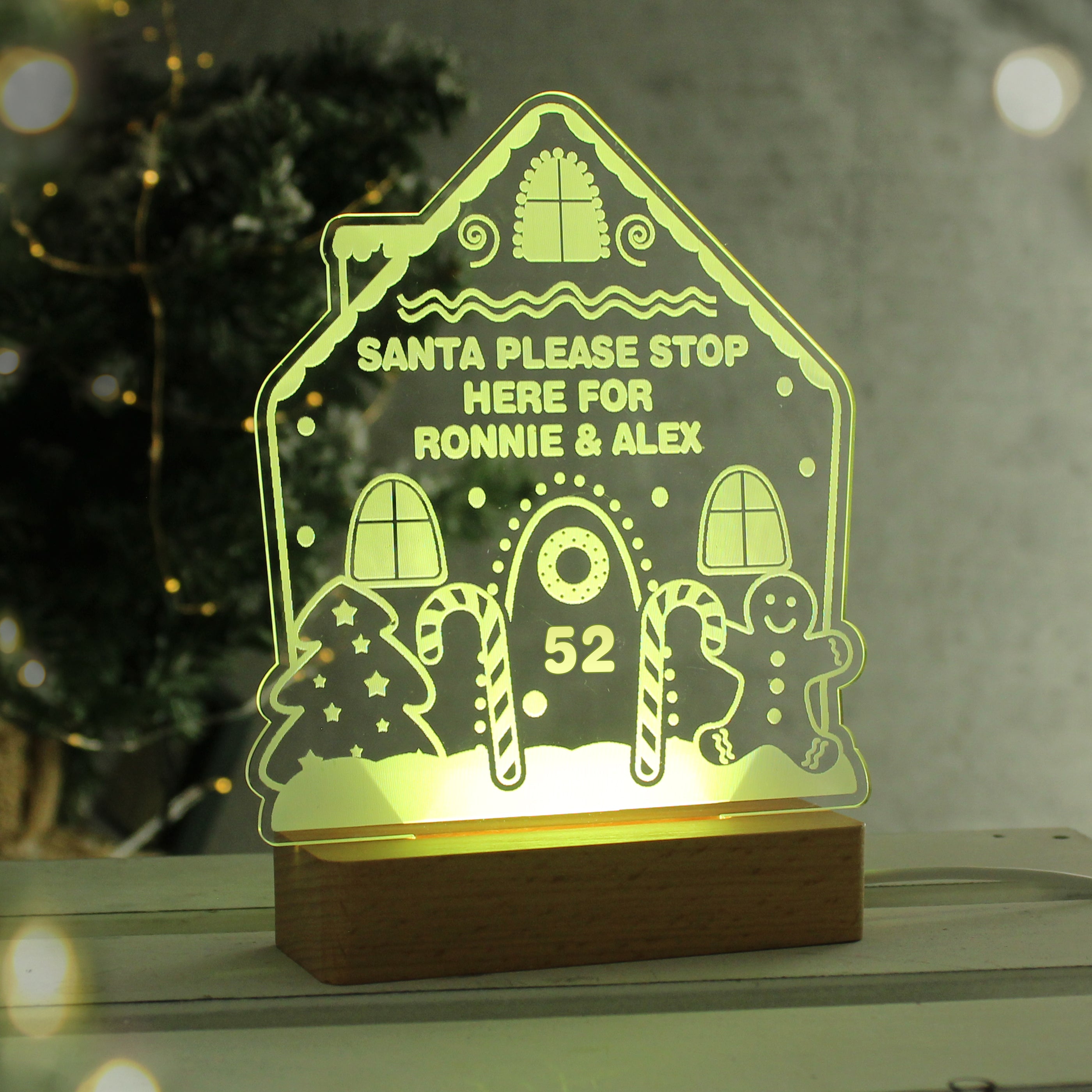 Personalised Gingerbread House Christmas Wooden Based LED Light - gift & personalise