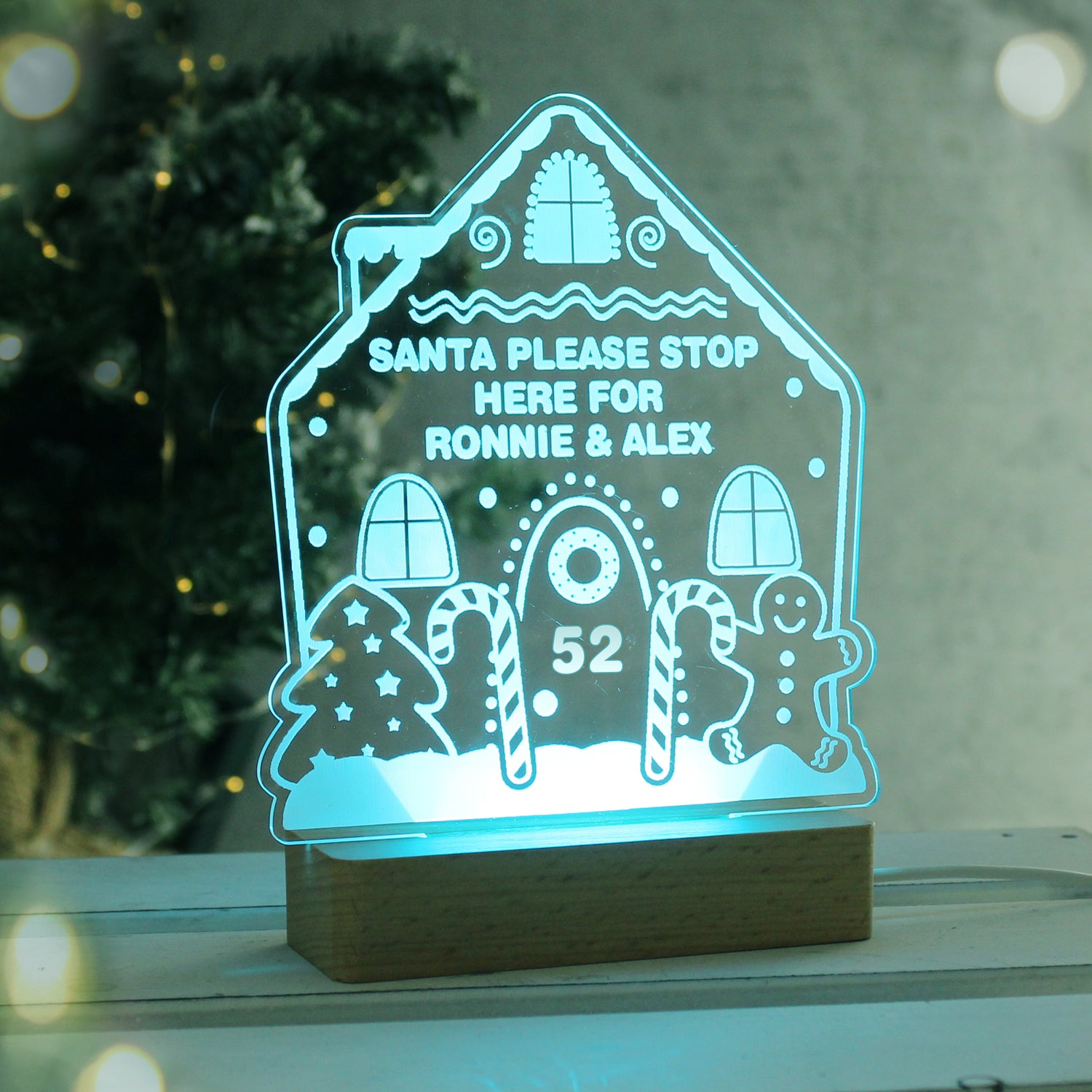 Personalised Gingerbread House Christmas Wooden Based LED Light - gift & personalise