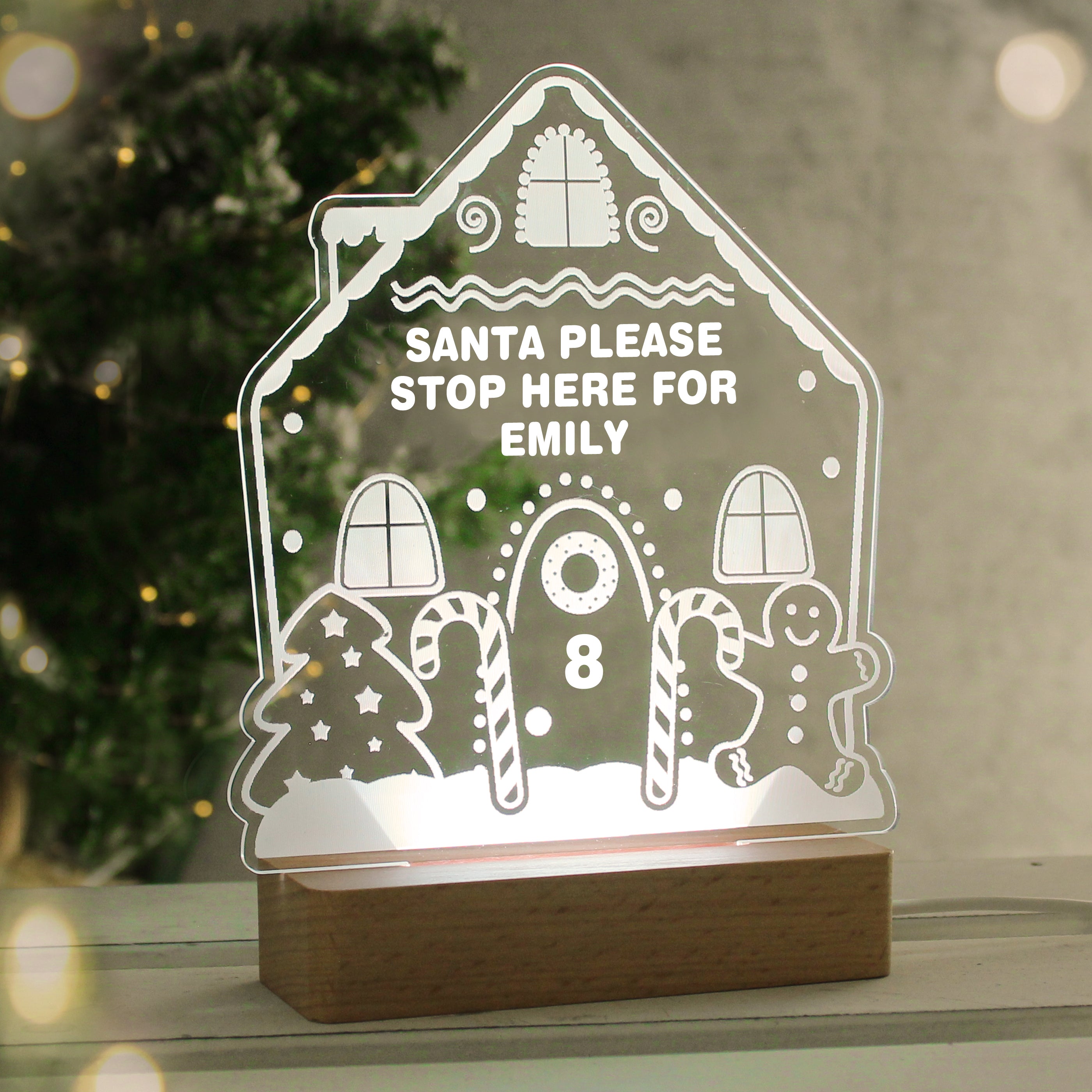 Personalised Gingerbread House Christmas Wooden Based LED Light - gift & personalise