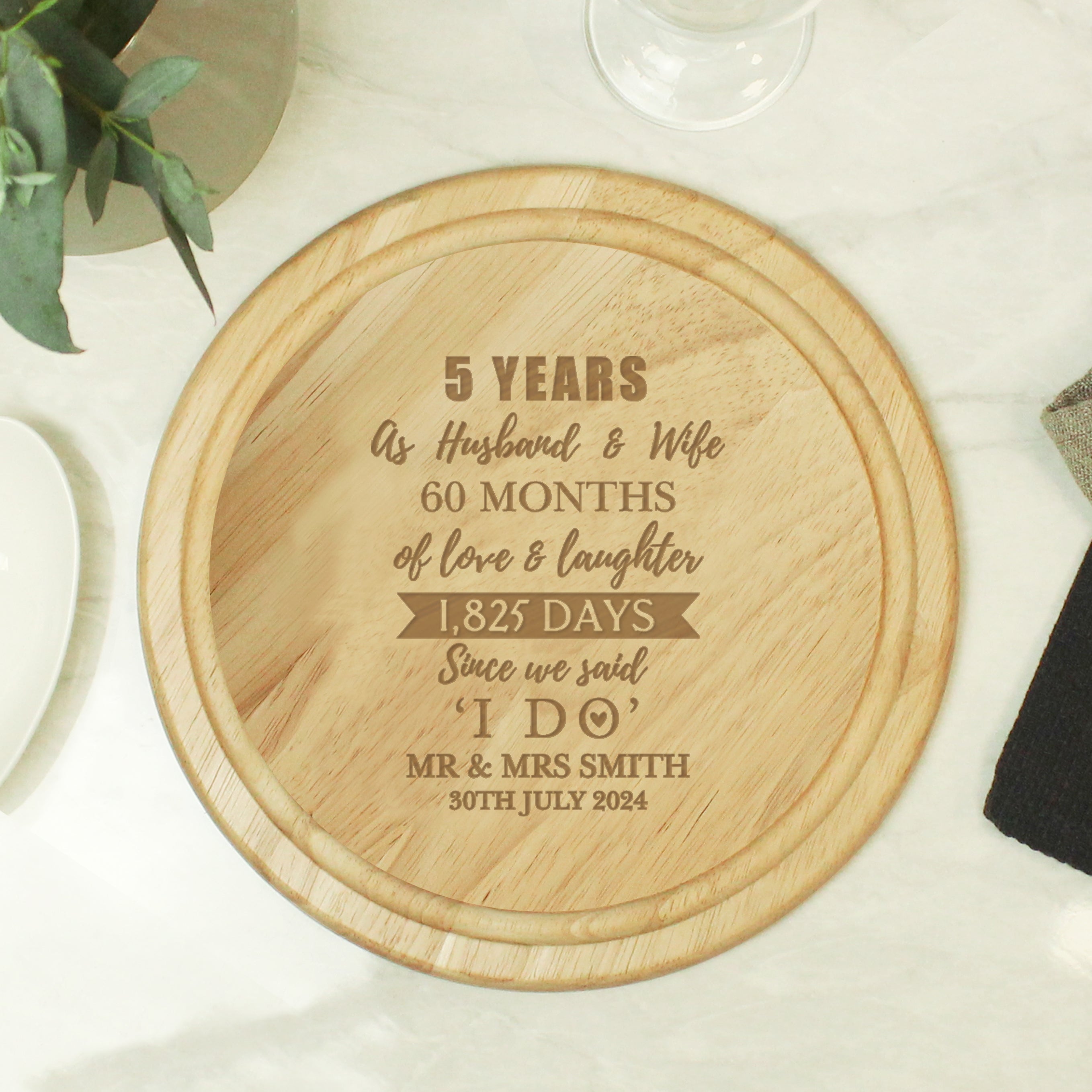 Personalised 5th Anniversary Heart Chopping Board - gift & personalise