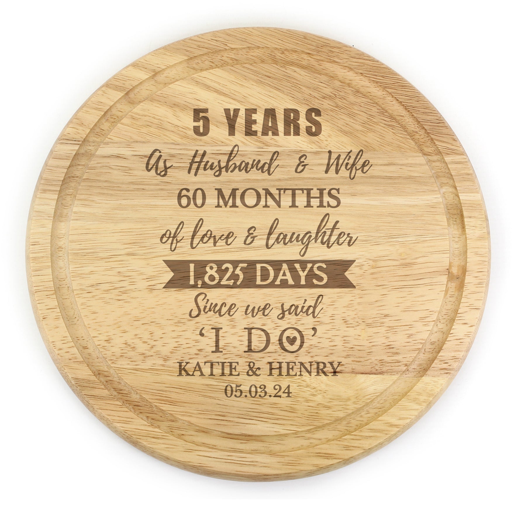 Personalised 5th Anniversary Heart Chopping Board - gift & personalise