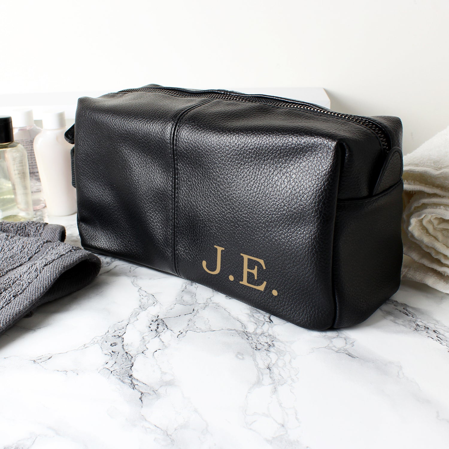 Personalised Luxury Initials Black leatherette Wash Bag - gift & personalise