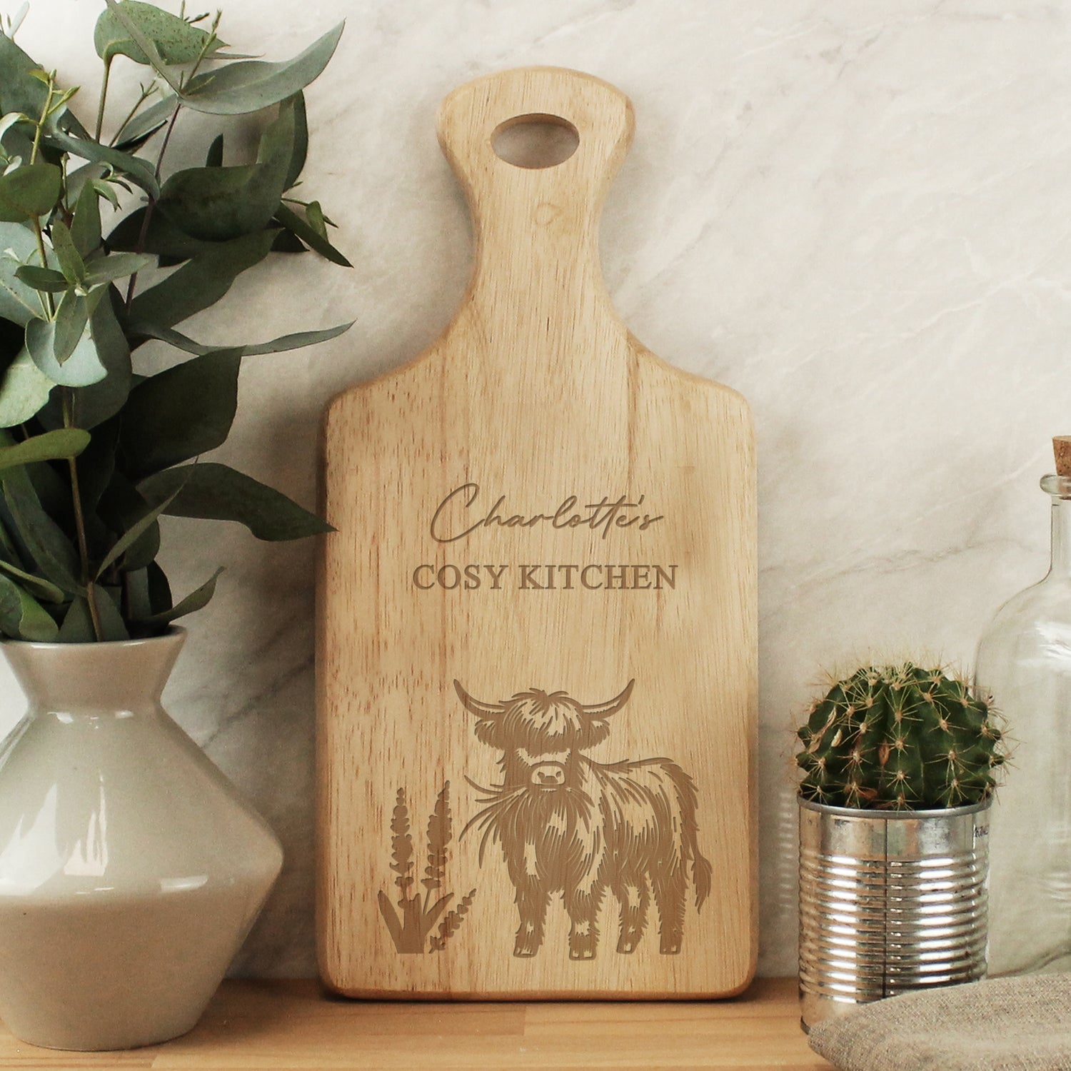 Personalised Highland Cow Paddle Chopping Board