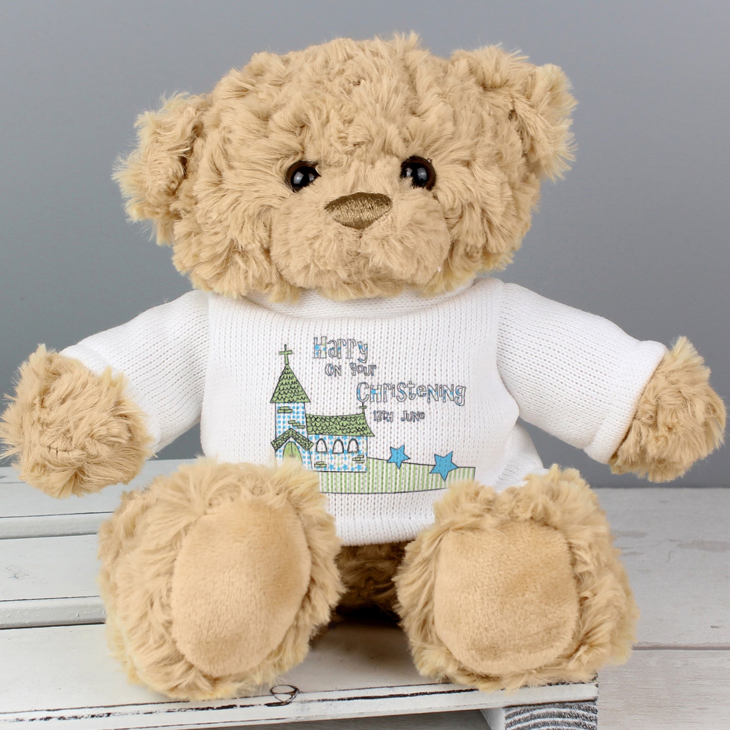 Personalised Blue Church Message Teddy Bear - gift & personalise