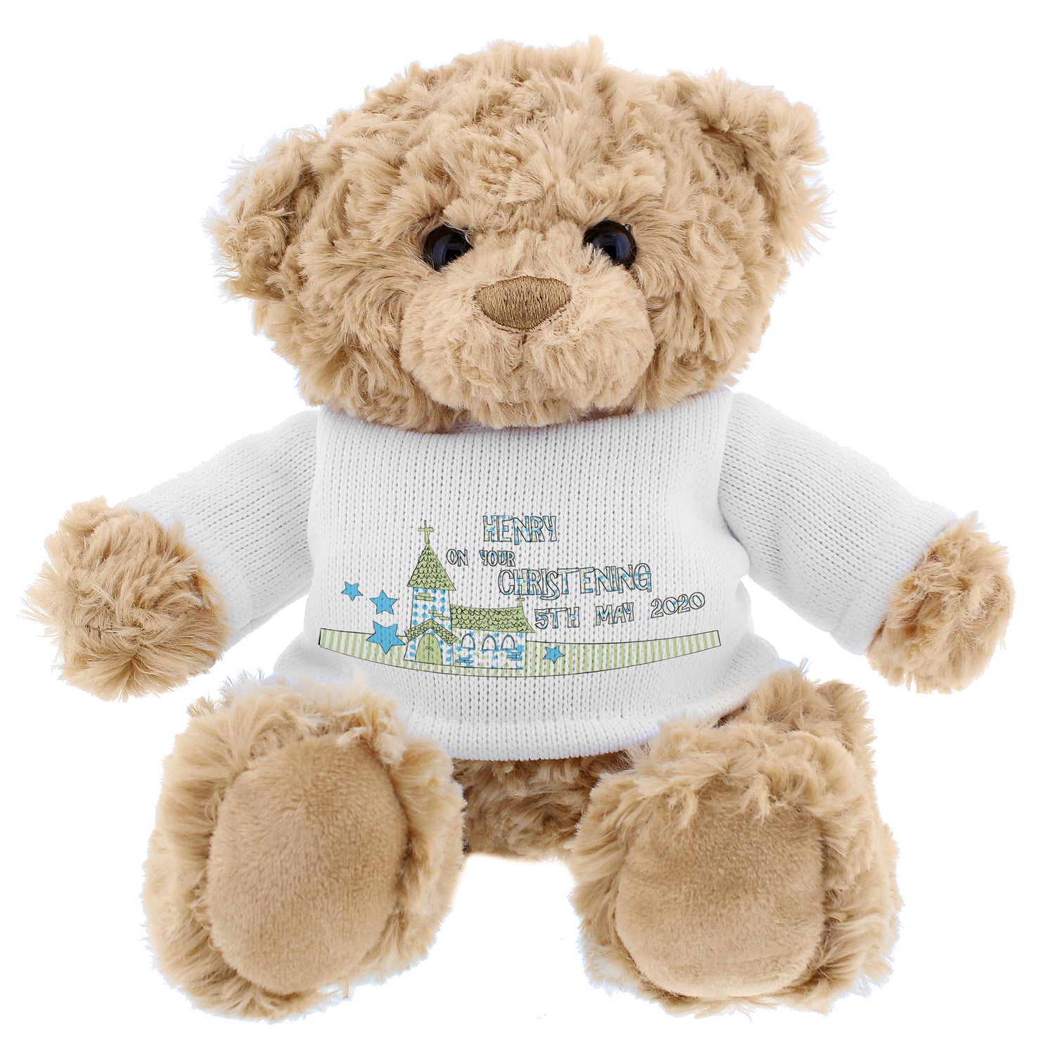 Personalised Blue Church Message Teddy Bear - gift & personalise