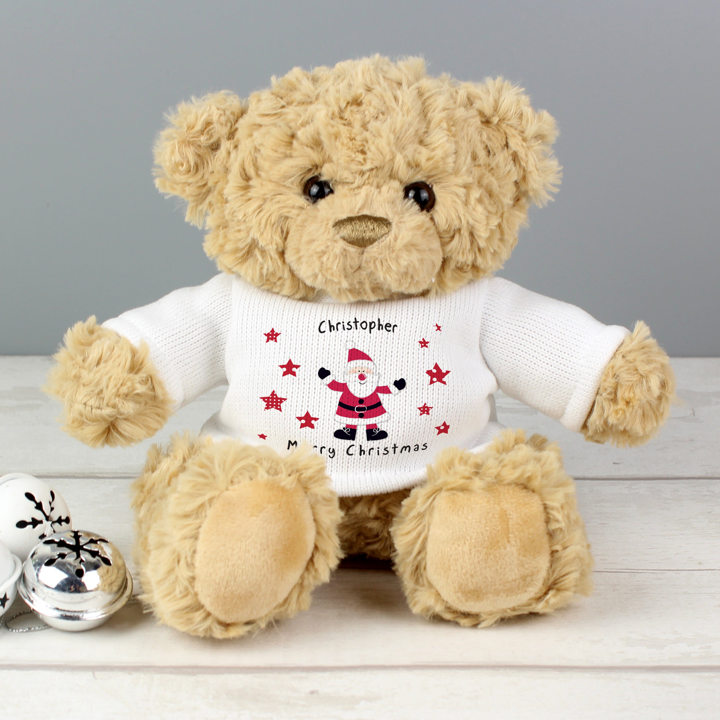 Personalised Spotty Santa Teddy Bear - gift & personalise