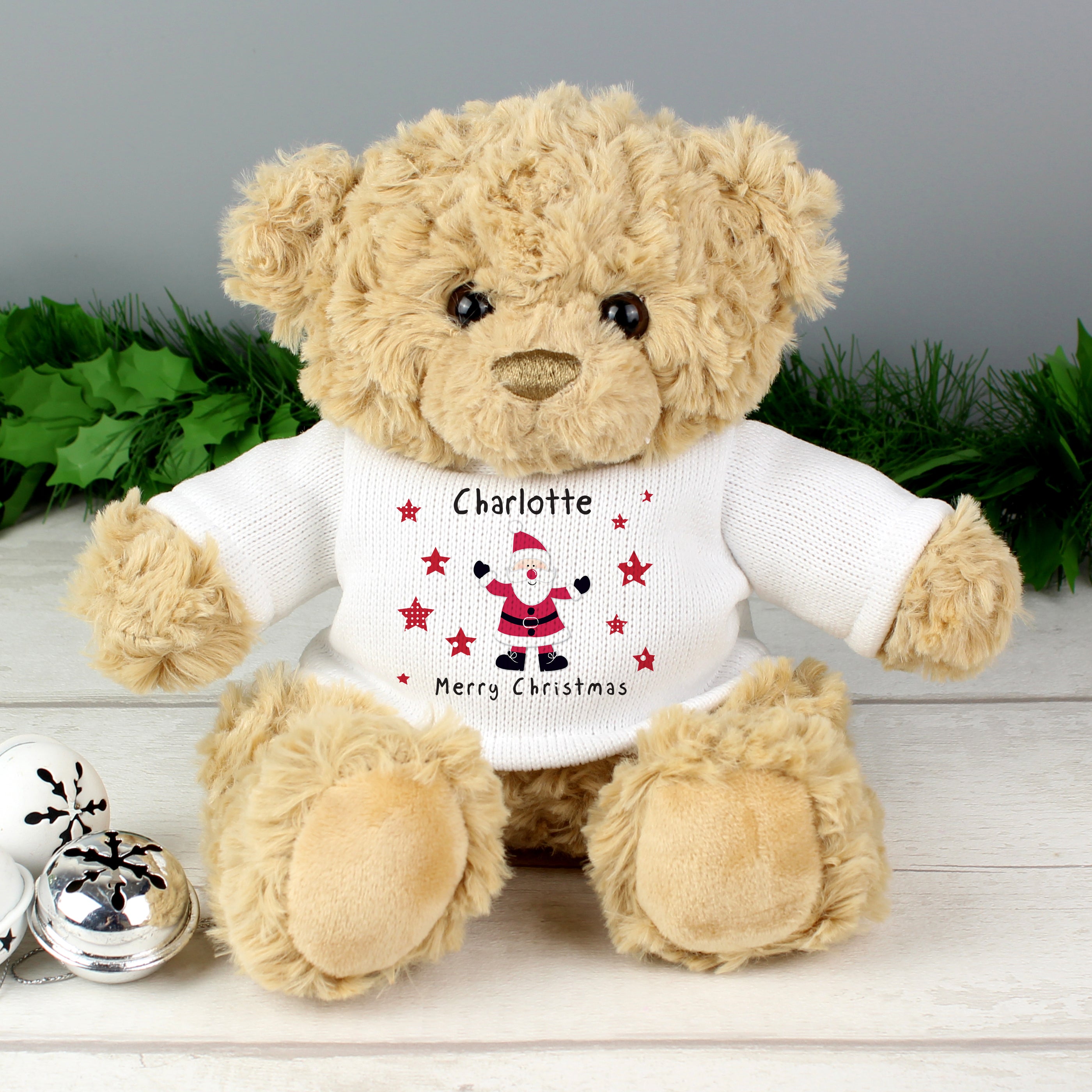 Personalised Spotty Santa Teddy Bear - gift & personalise