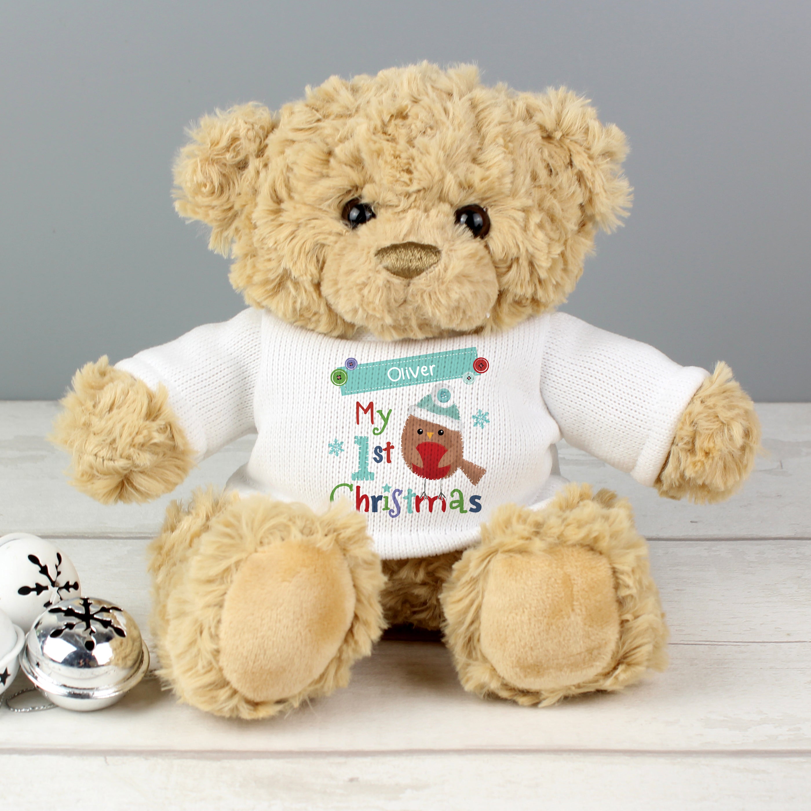 Personalised Felt Stitch Robin 'My 1st Christmas' Teddy Bear - gift & personalise