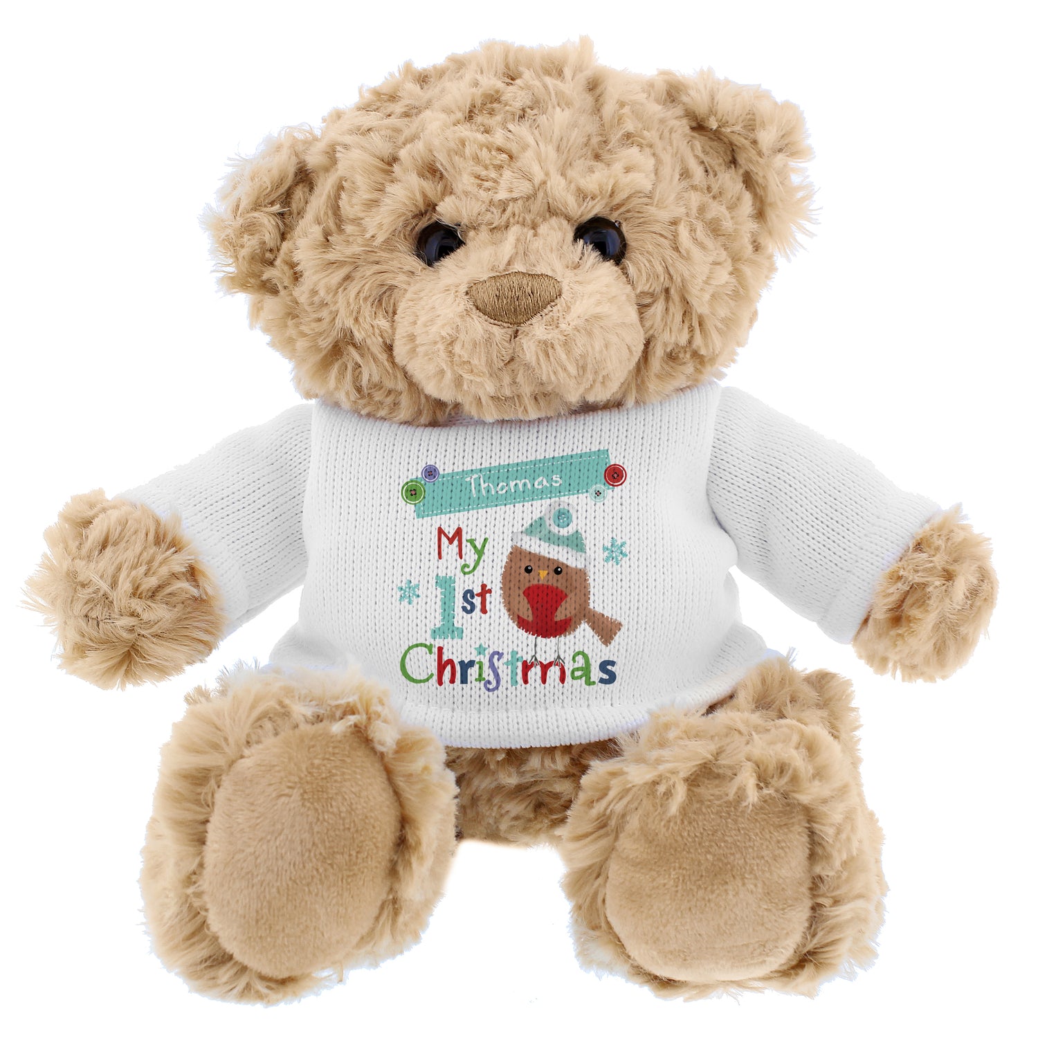 Personalised Felt Stitch Robin 'My 1st Christmas' Teddy Bear - gift & personalise