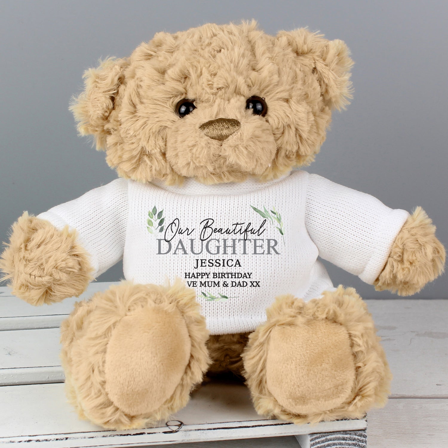 Personalised Geometric Leaf Teddy Bear - gift & personalise