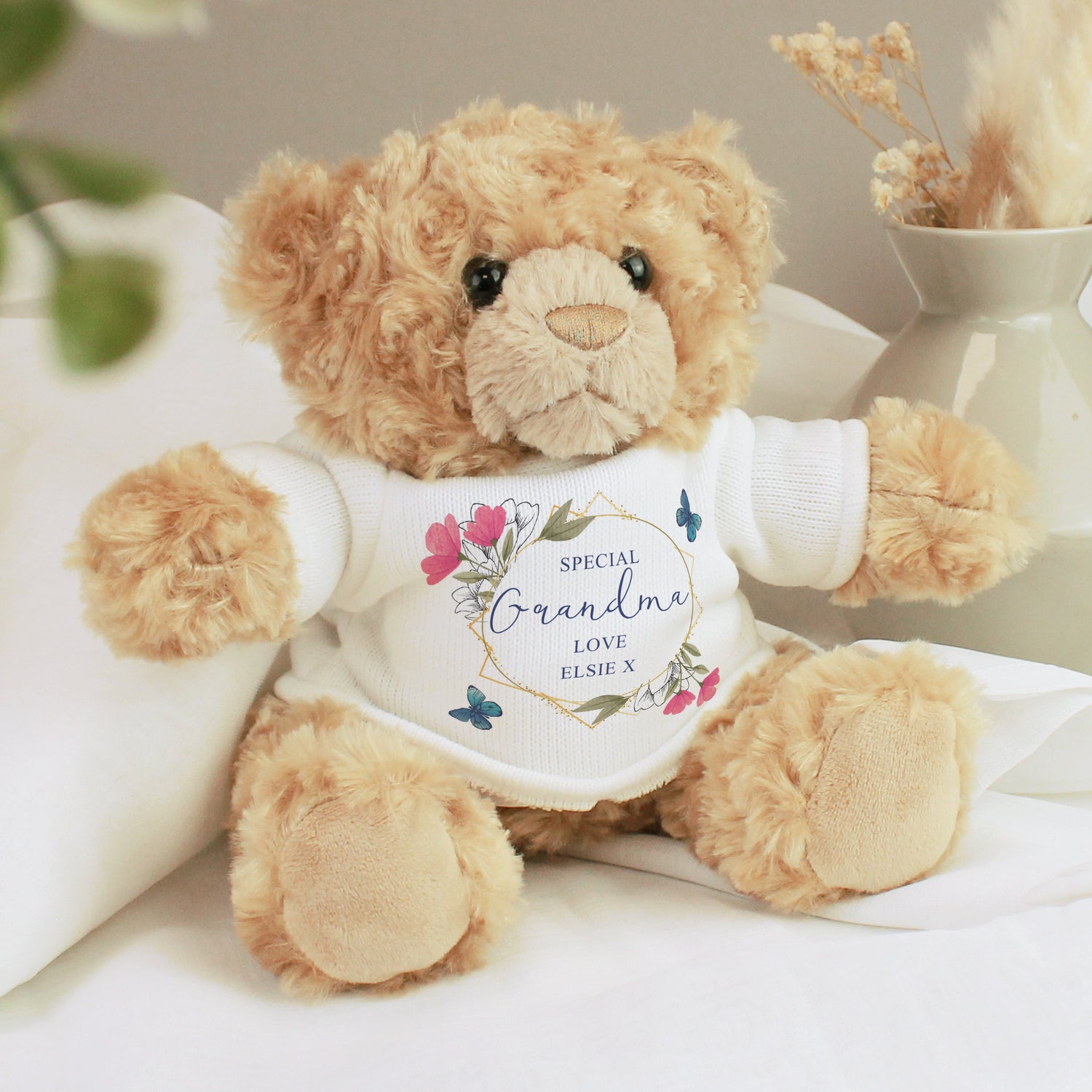 Personalised Geometric Floral Teddy Bear - gift & personalise