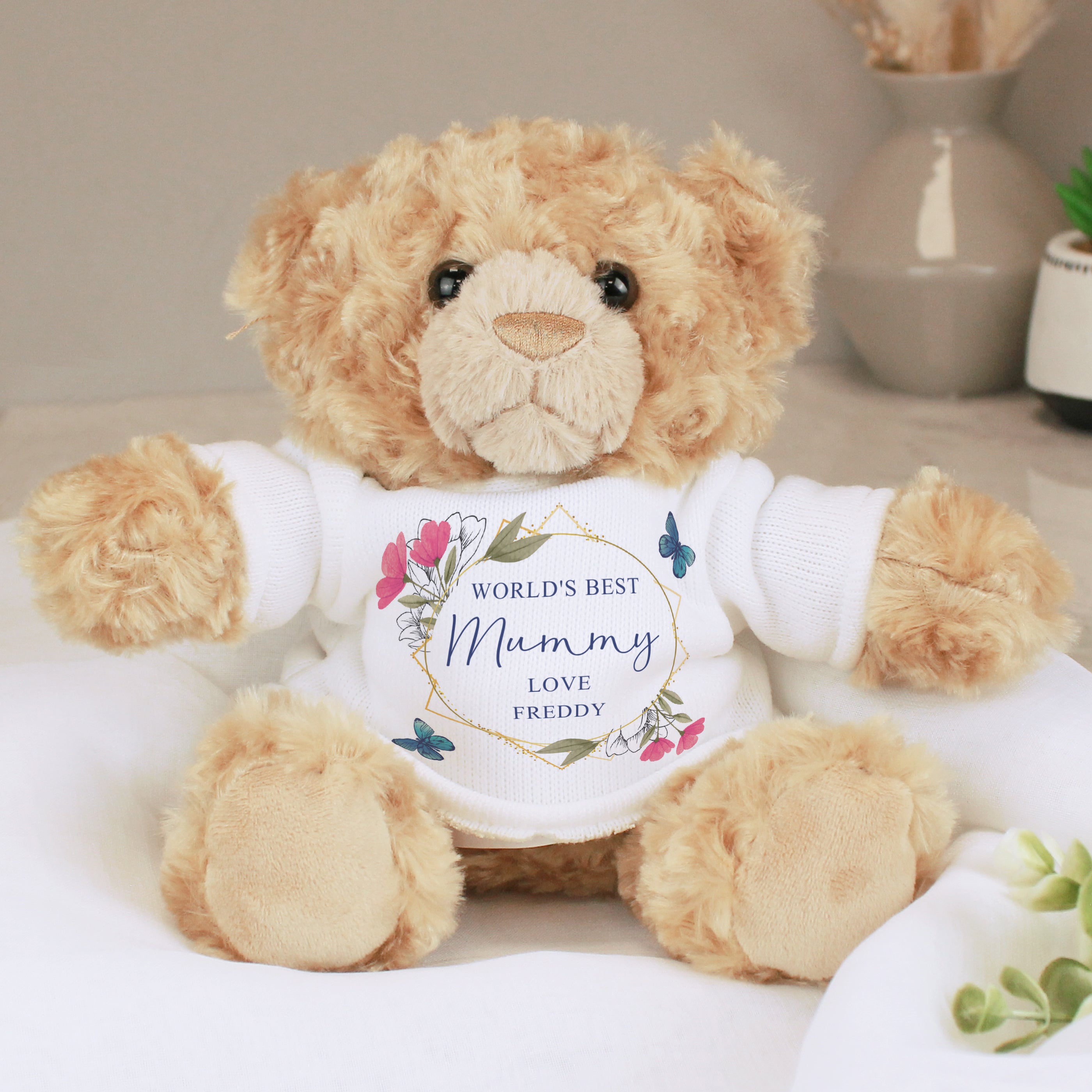 Personalised Geometric Floral Teddy Bear - gift & personalise