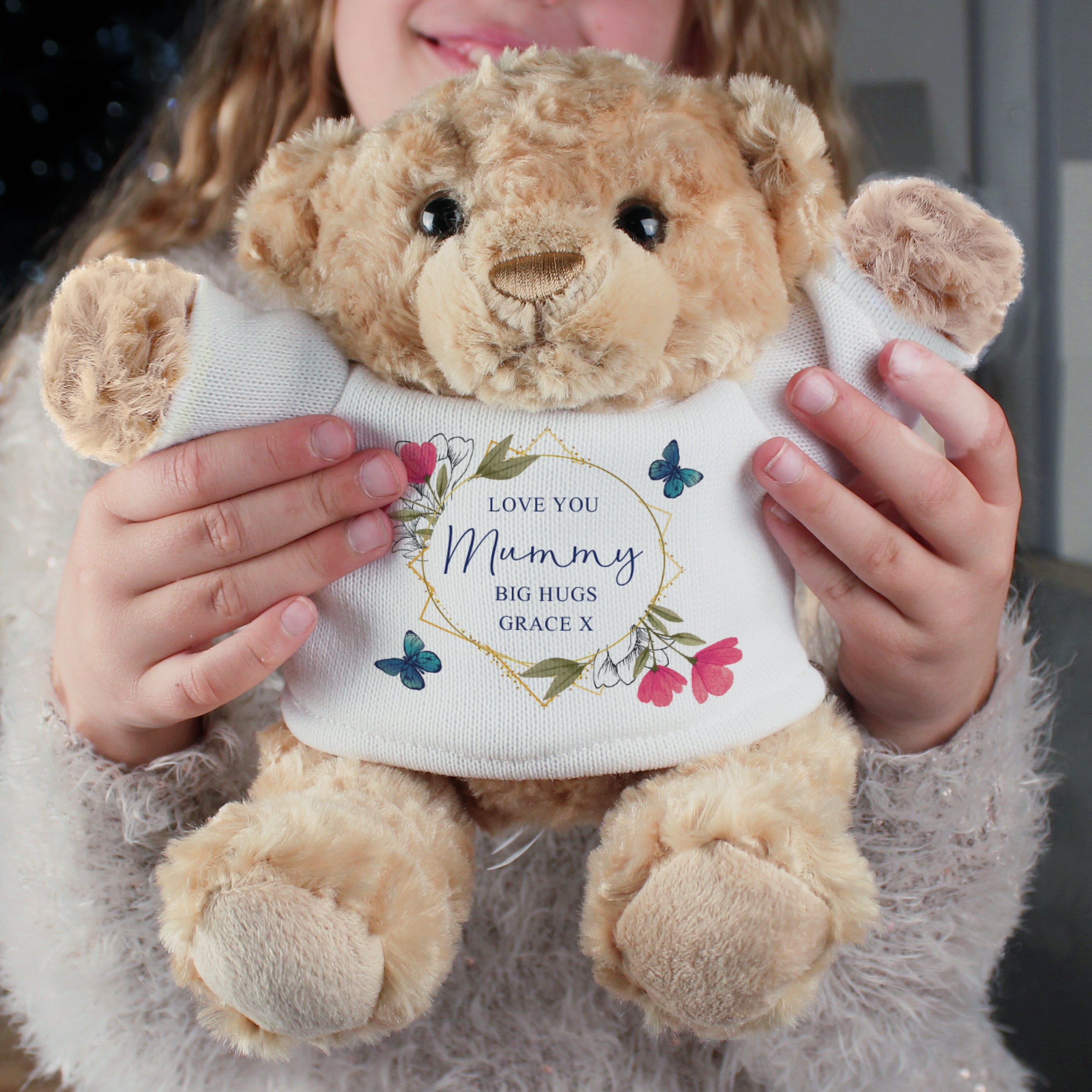 Personalised Geometric Floral Teddy Bear - gift & personalise