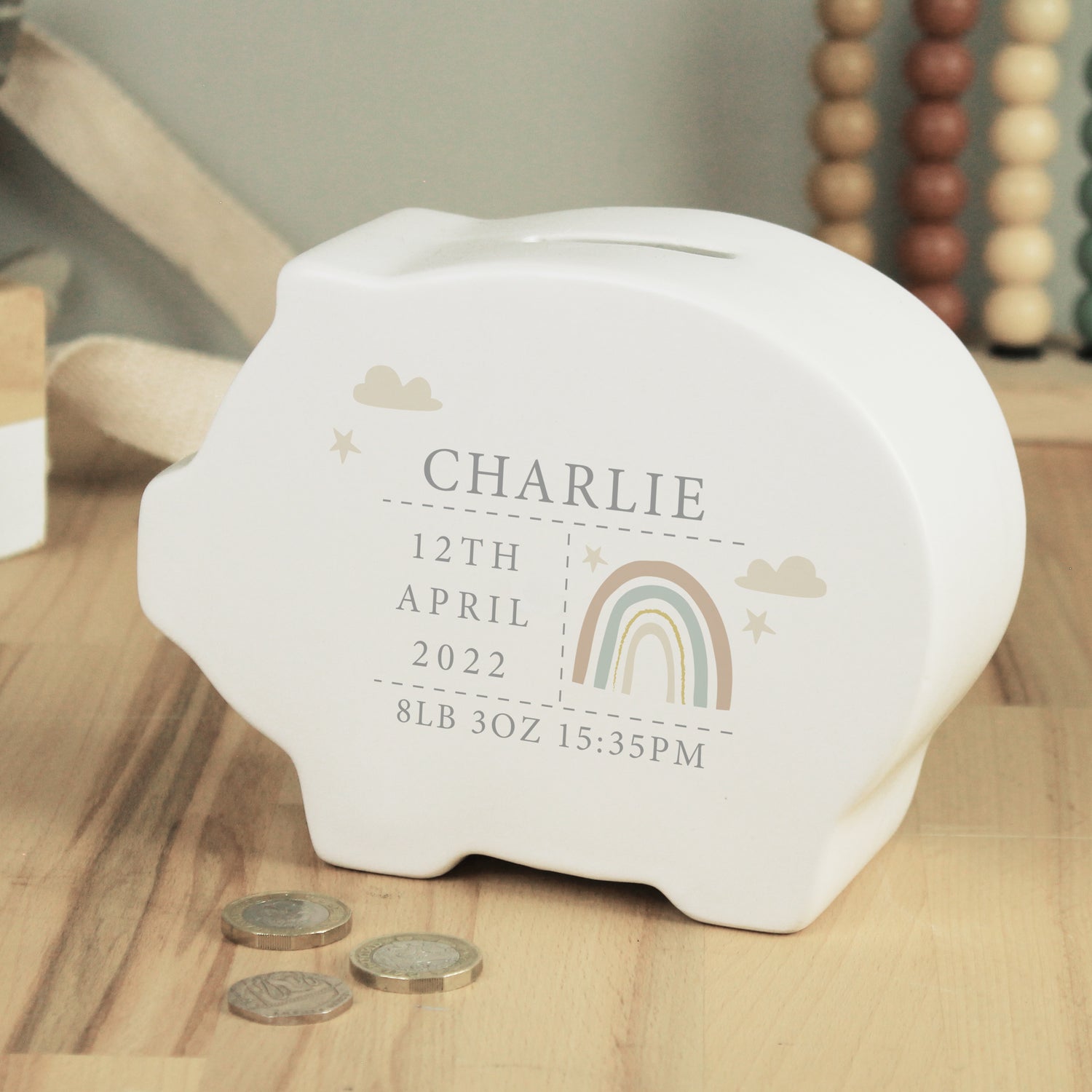 Personalised Rainbow Piggy Bank - gift & personalise