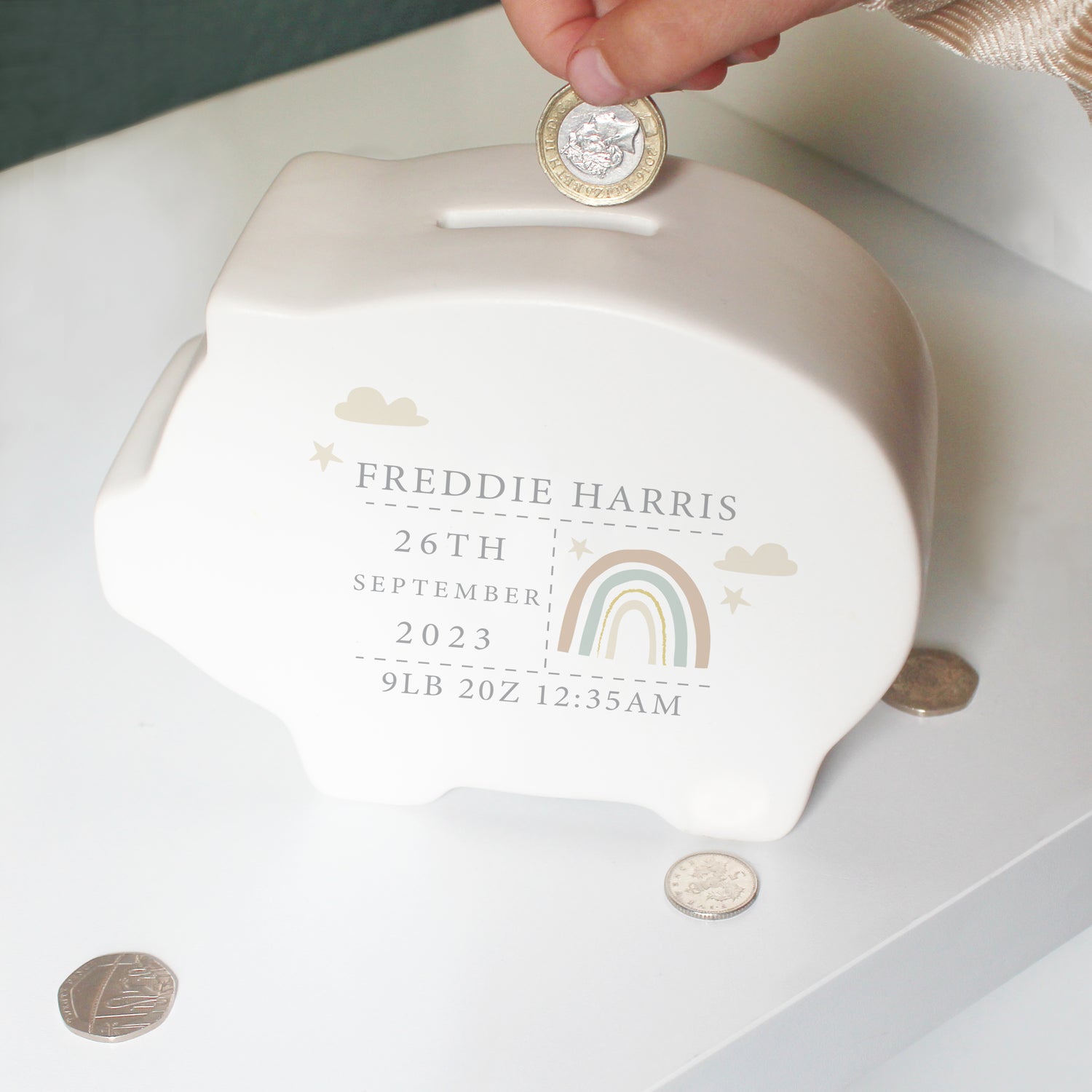 Personalised Rainbow Piggy Bank - gift & personalise