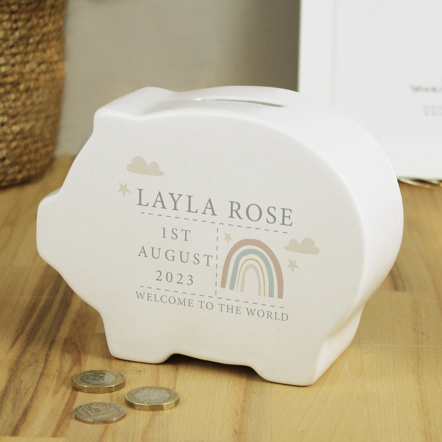 Personalised Rainbow Piggy Bank - gift & personalise