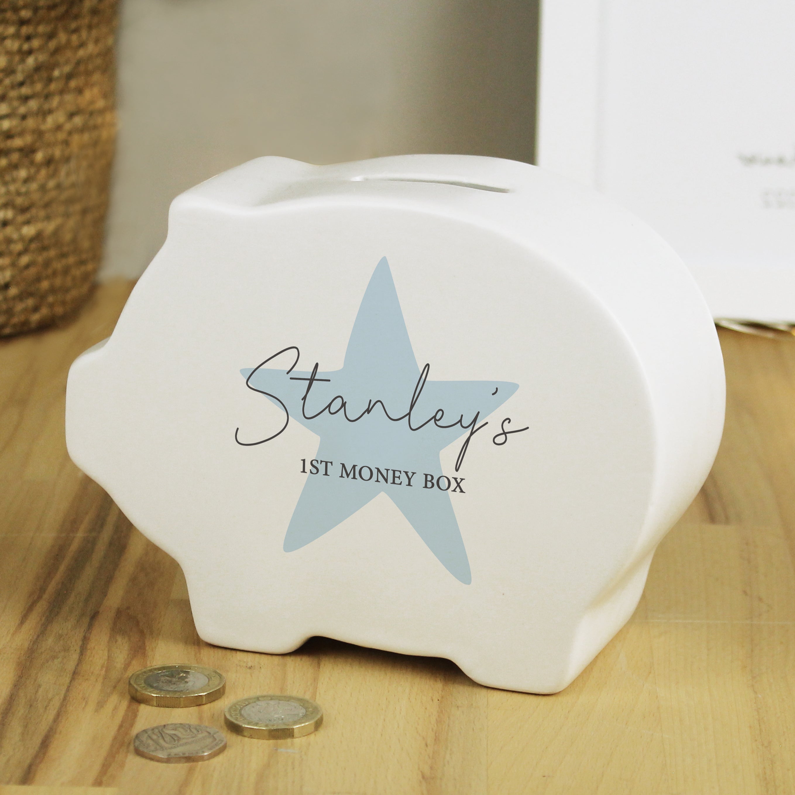 Personalised Blue Star Piggy Bank - gift & personalise