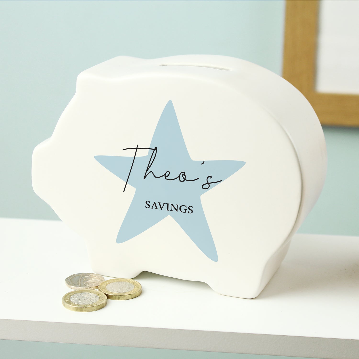 Personalised Blue Star Piggy Bank - gift & personalise