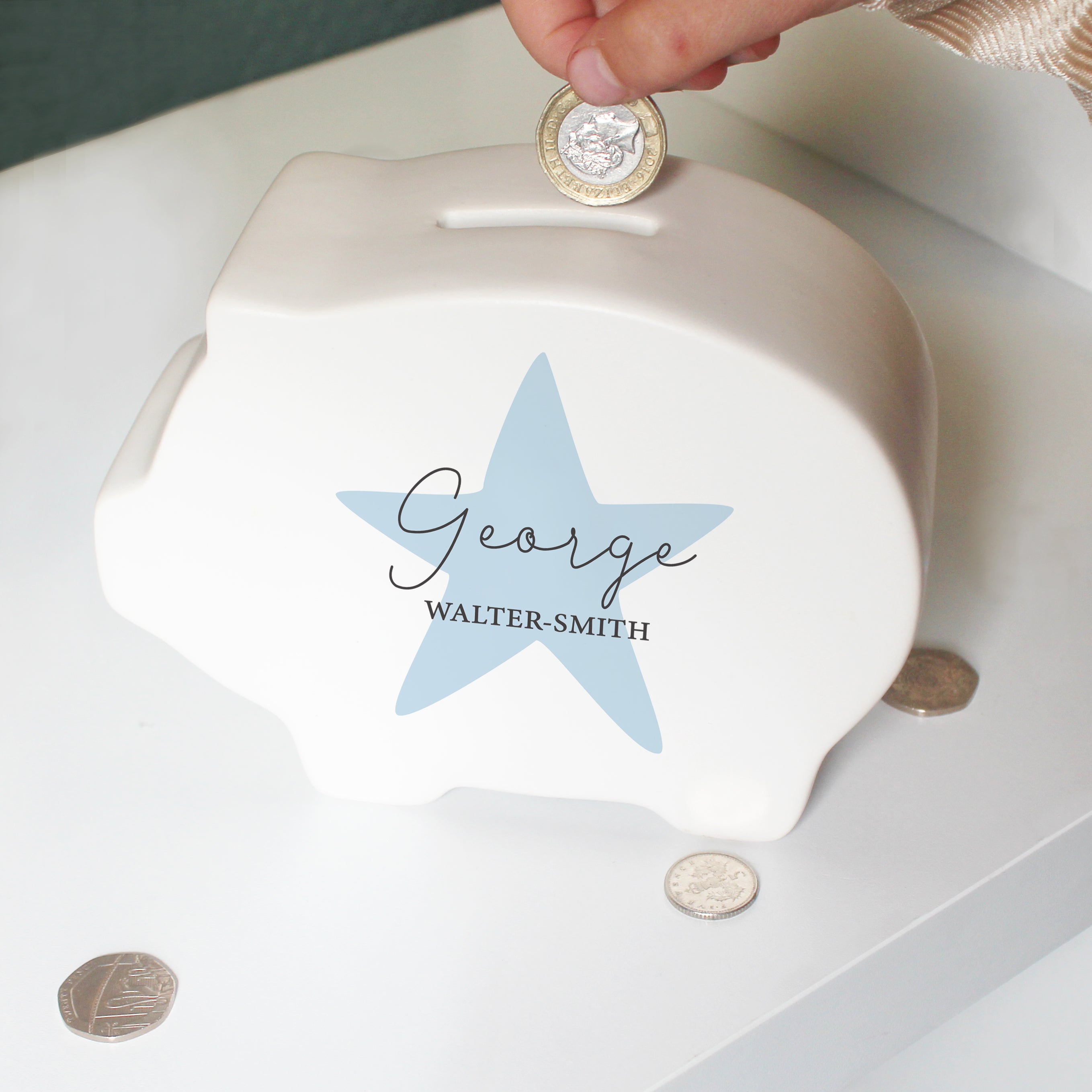 Personalised Blue Star Piggy Bank - gift & personalise