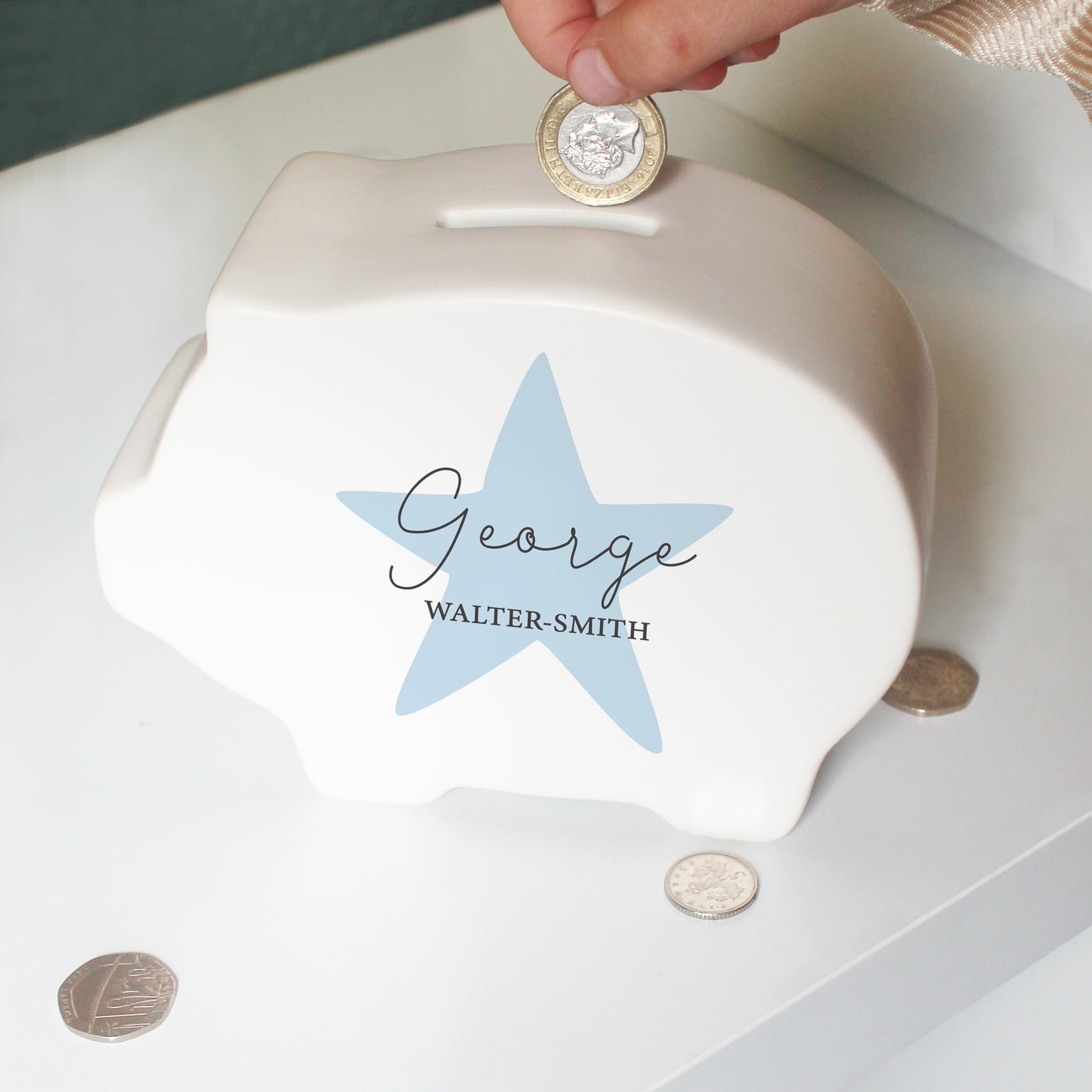 Personalised Blue Star Piggy Bank - gift & personalise