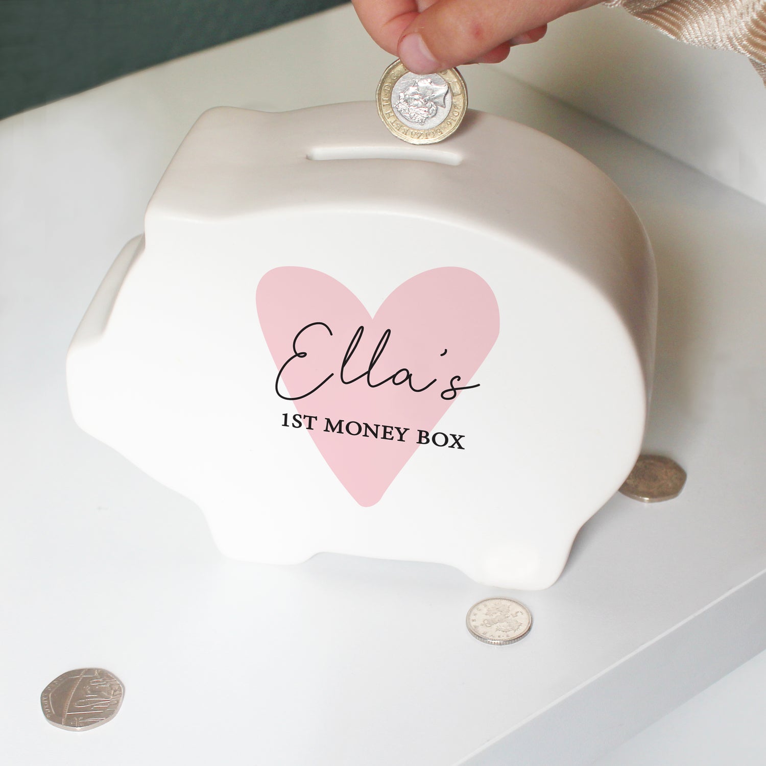 Personalised Pink Heart Piggy Bank - gift & personalise