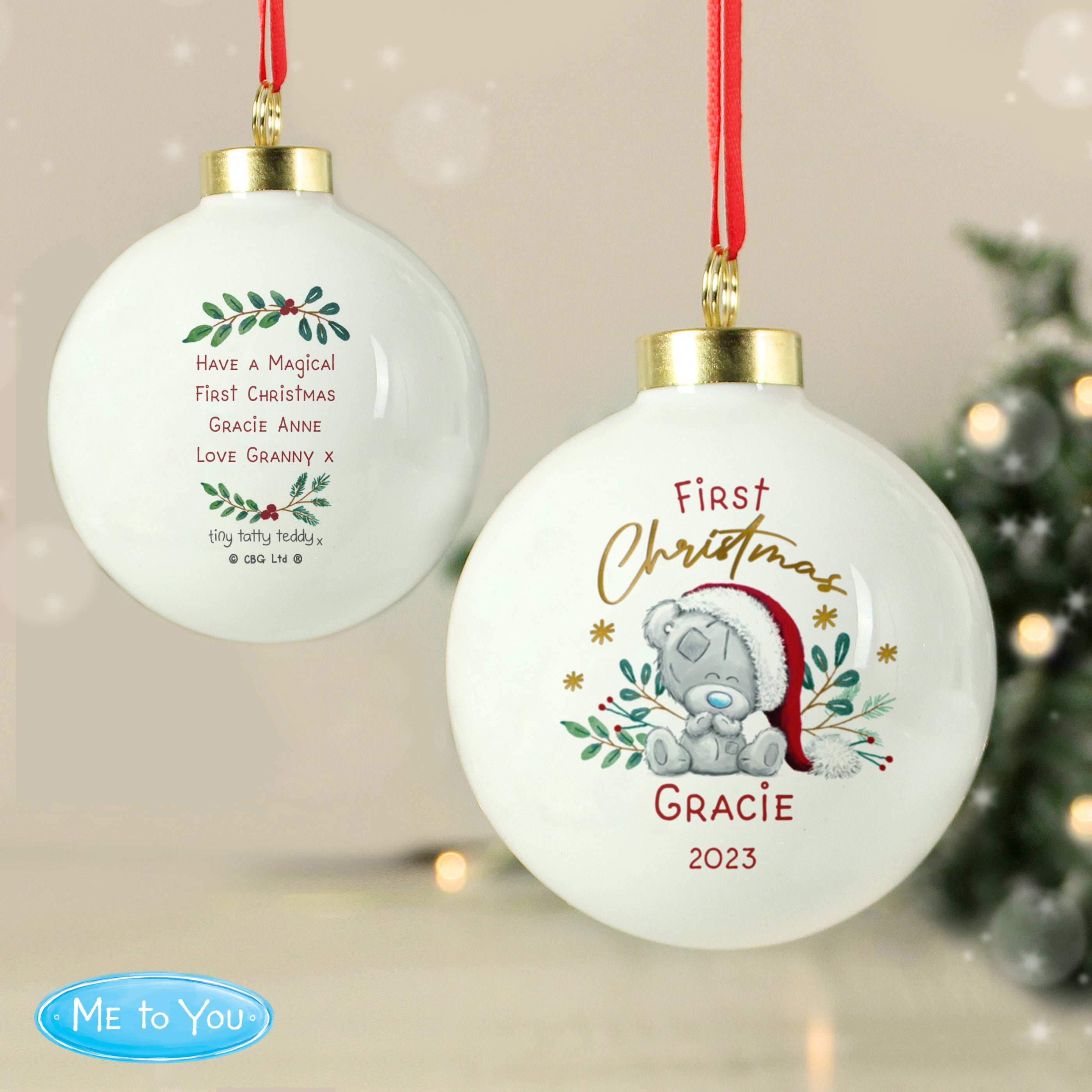 Personalised First Christmas Tiny Tatty Teddy Bauble - gift & personalise