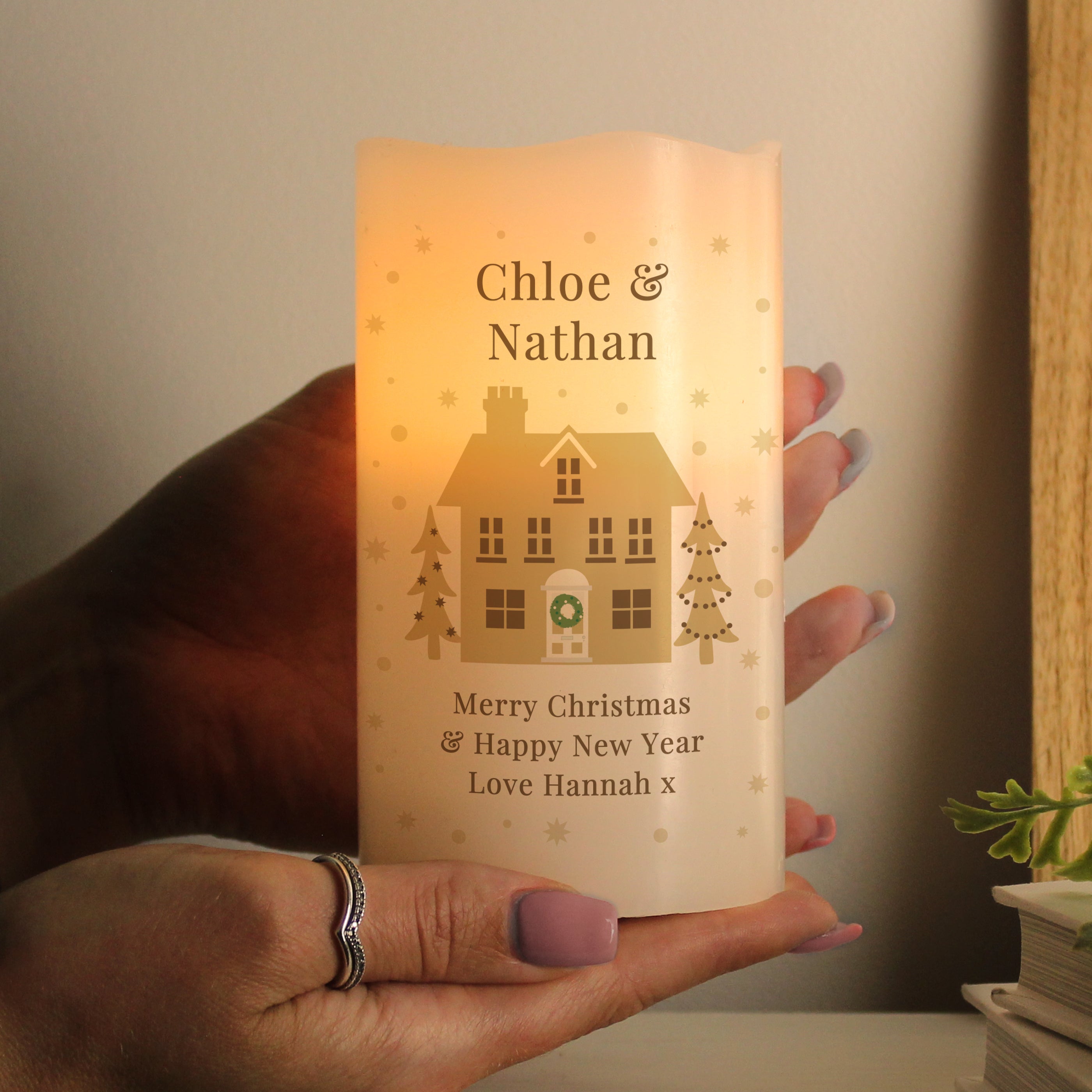 Personalised Festive Village LED Candle - gift & personalise