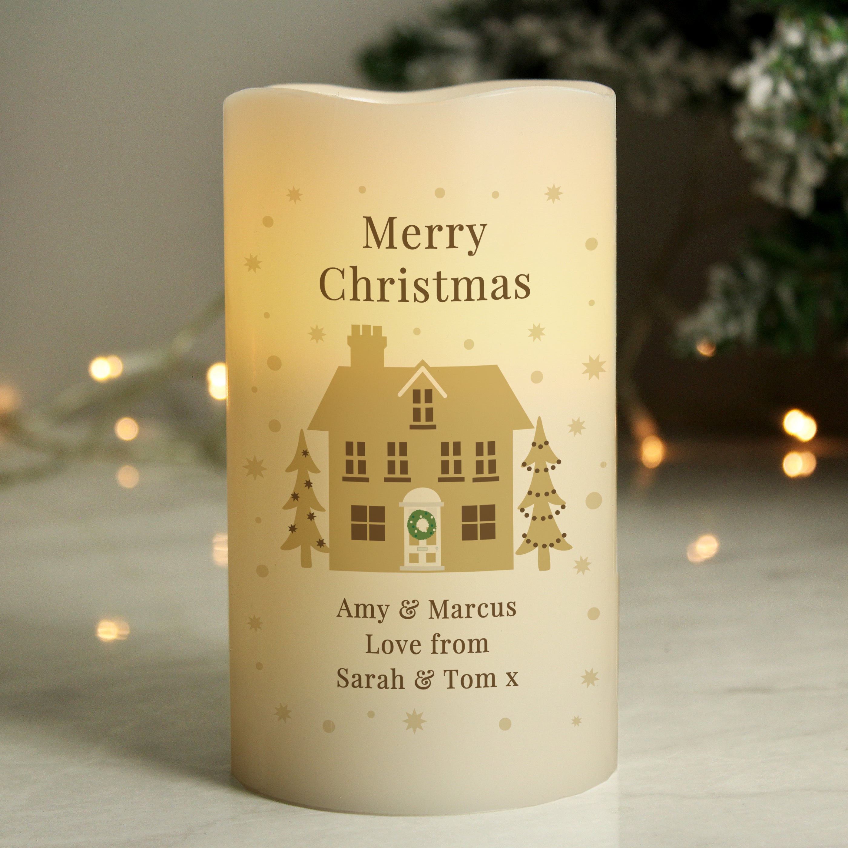 Personalised Festive Village LED Candle - gift & personalise