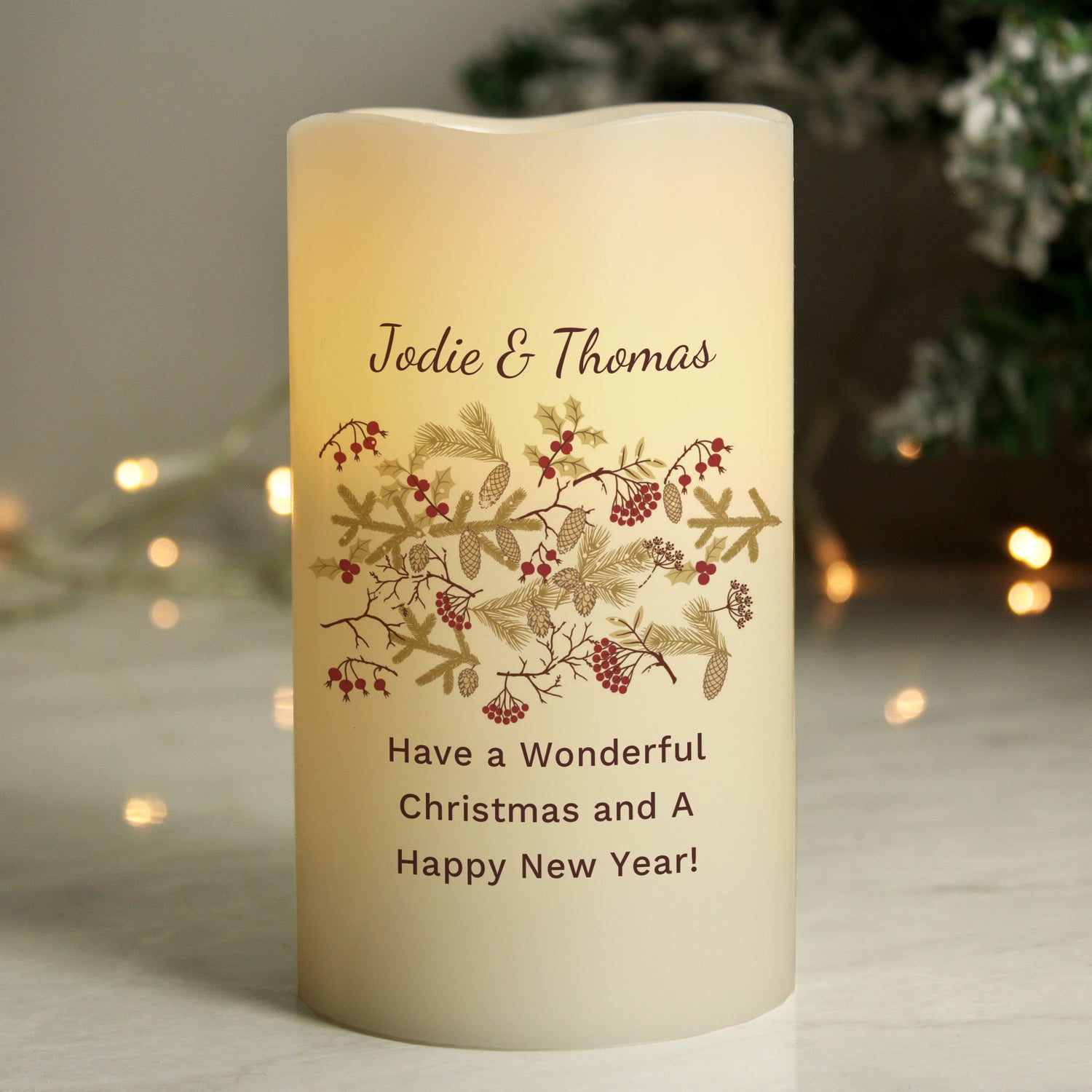 Personalised Christmas Floral LED Candle - gift & personalise