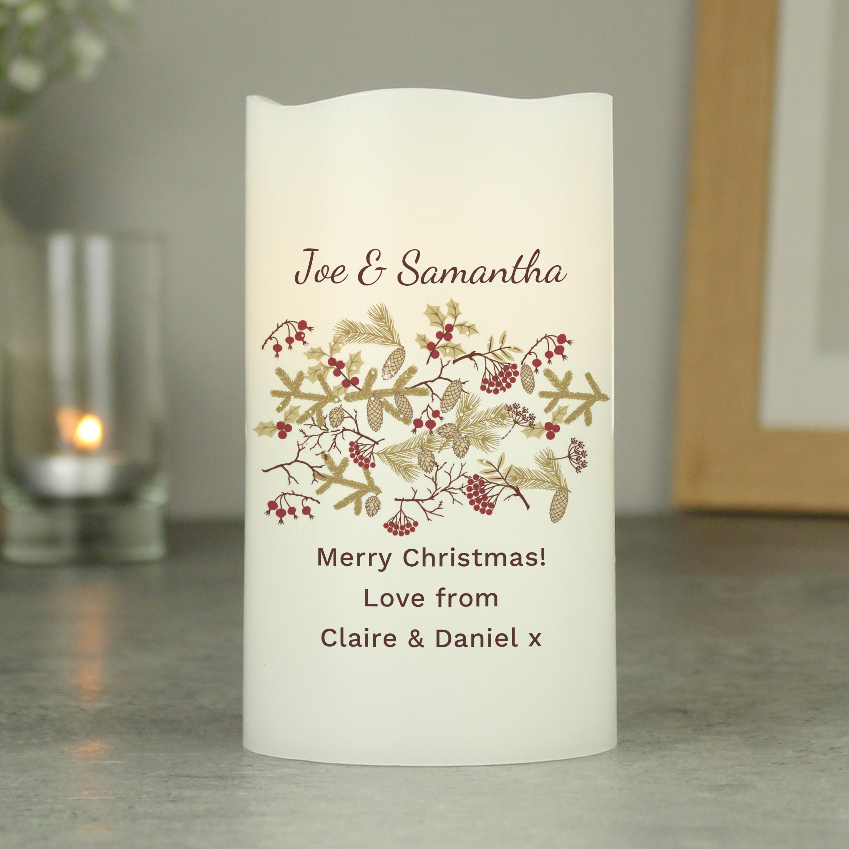 Personalised Christmas Floral LED Candle - gift & personalise