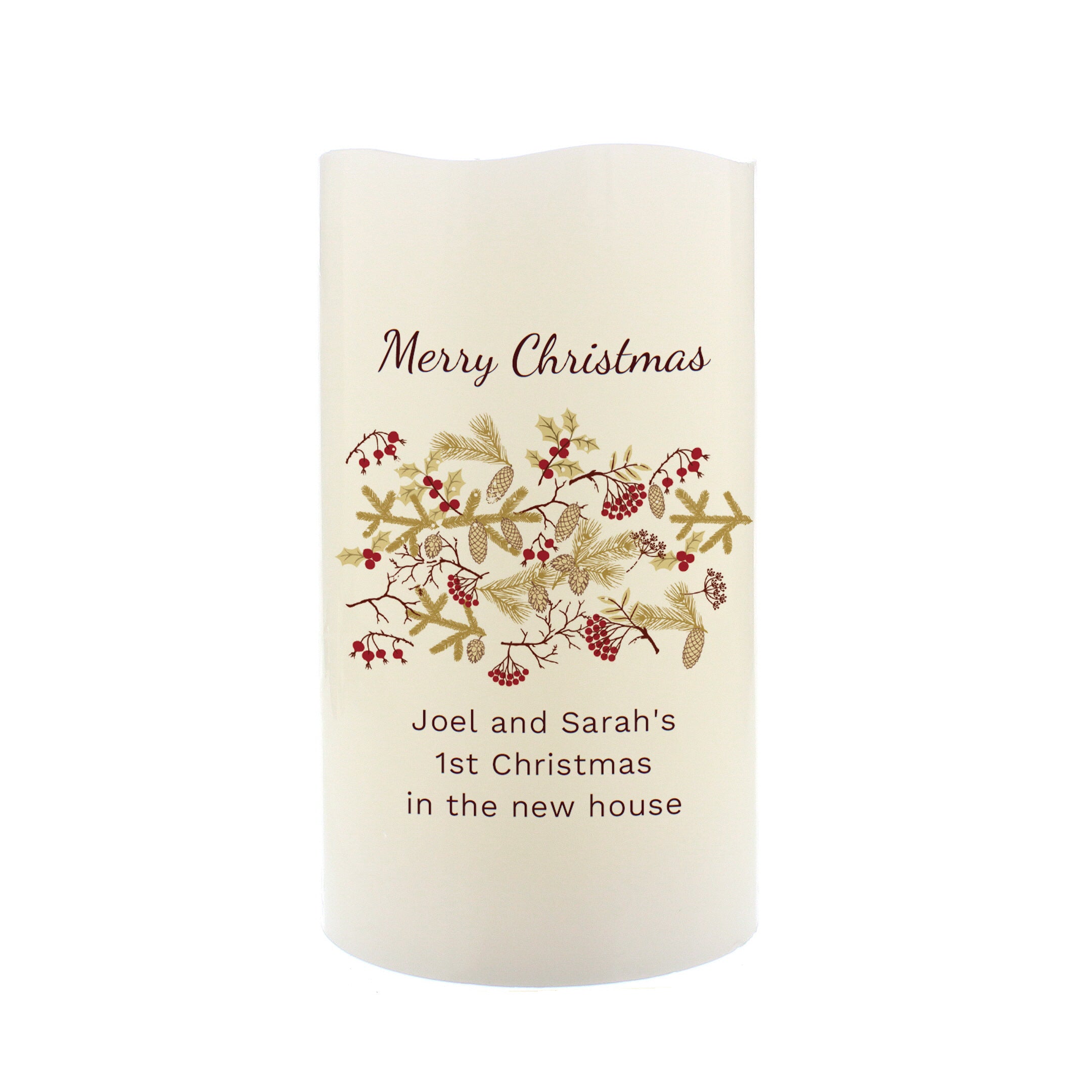 Personalised Christmas Floral LED Candle - gift & personalise