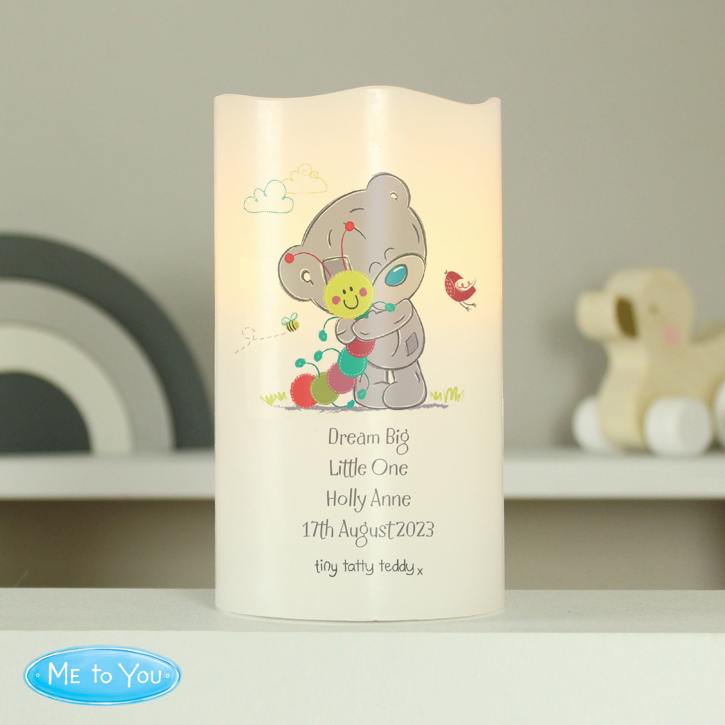 Personalised Tiny Tatty Teddy Cuddle Bug Nightlight LED Candle - gift & personalise