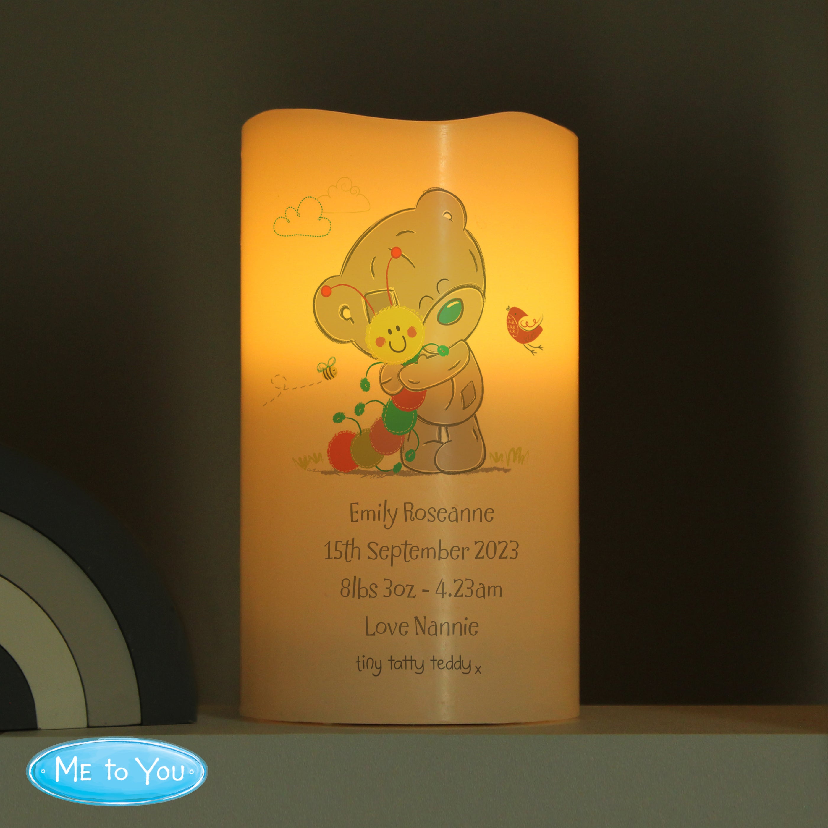 Personalised Tiny Tatty Teddy Cuddle Bug Nightlight LED Candle - gift & personalise