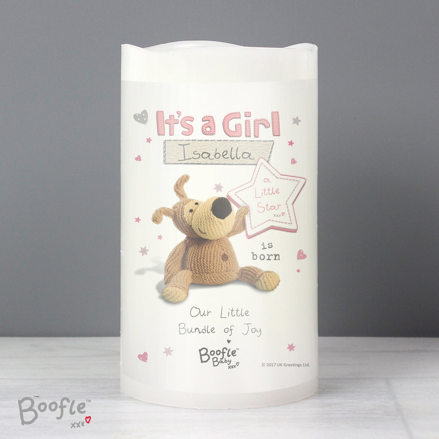 Personalised Boofle It's a Girl Nightlight LED Candle - gift & personalise