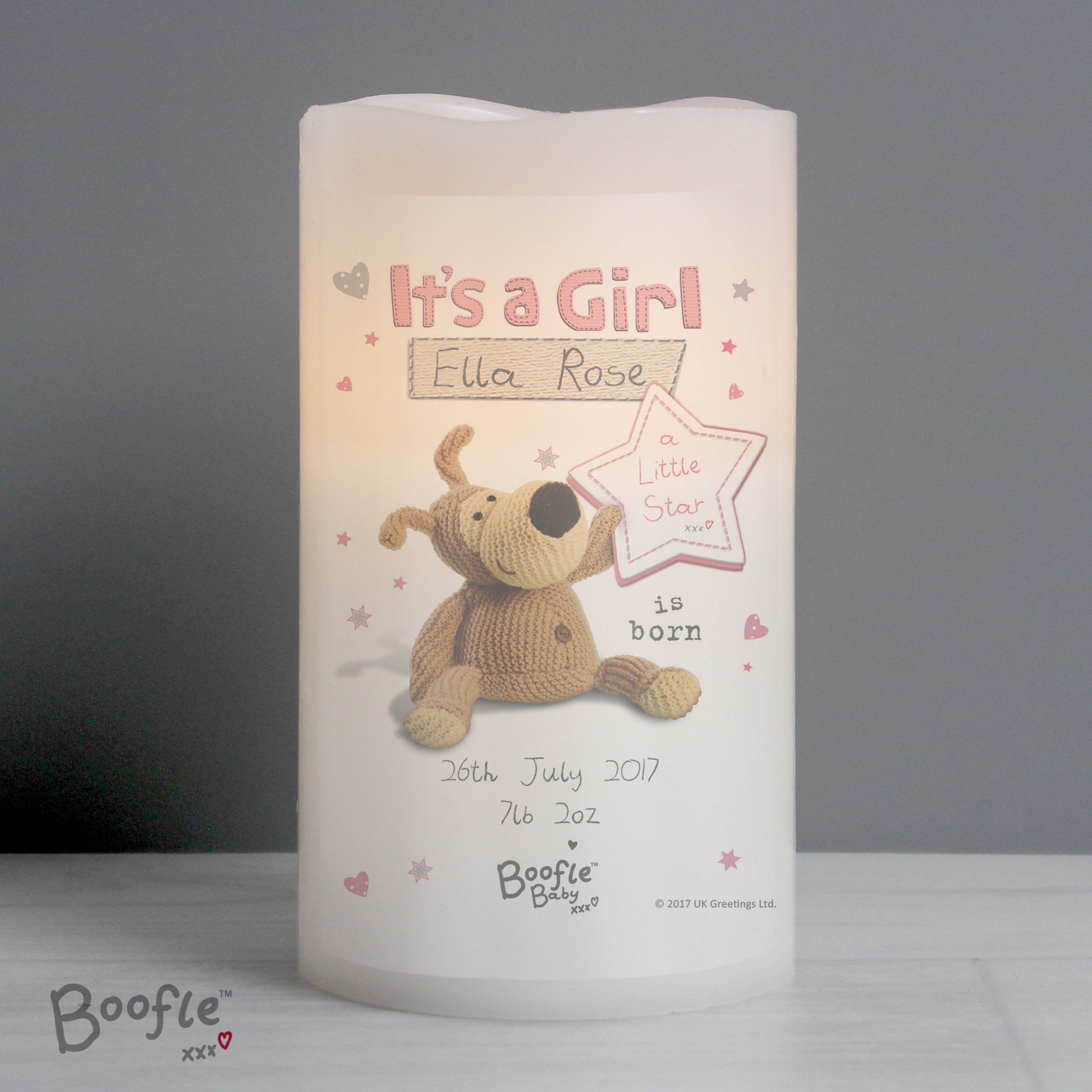 Personalised Boofle It's a Girl Nightlight LED Candle - gift & personalise