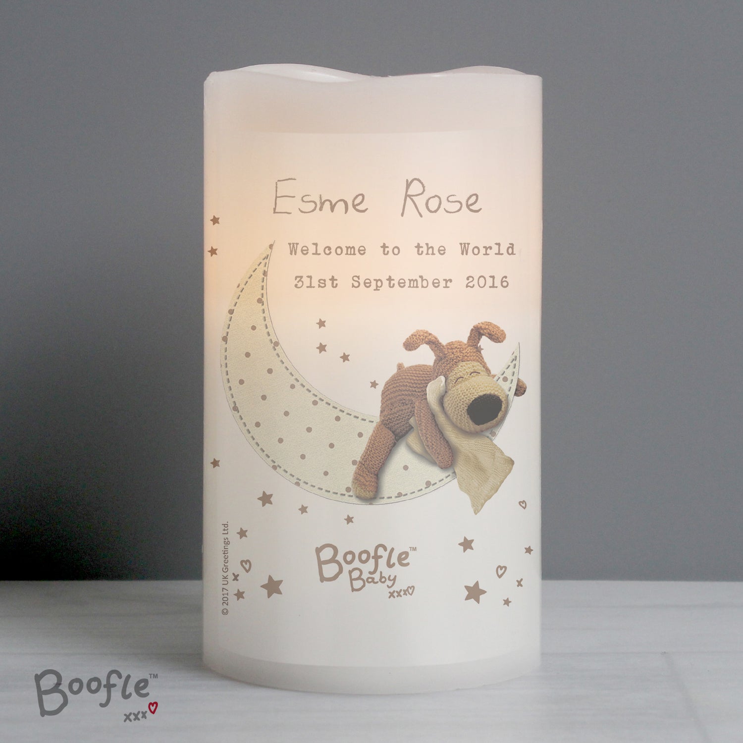 Personalised Boofle Baby Nightlight LED Candle - gift & personalise