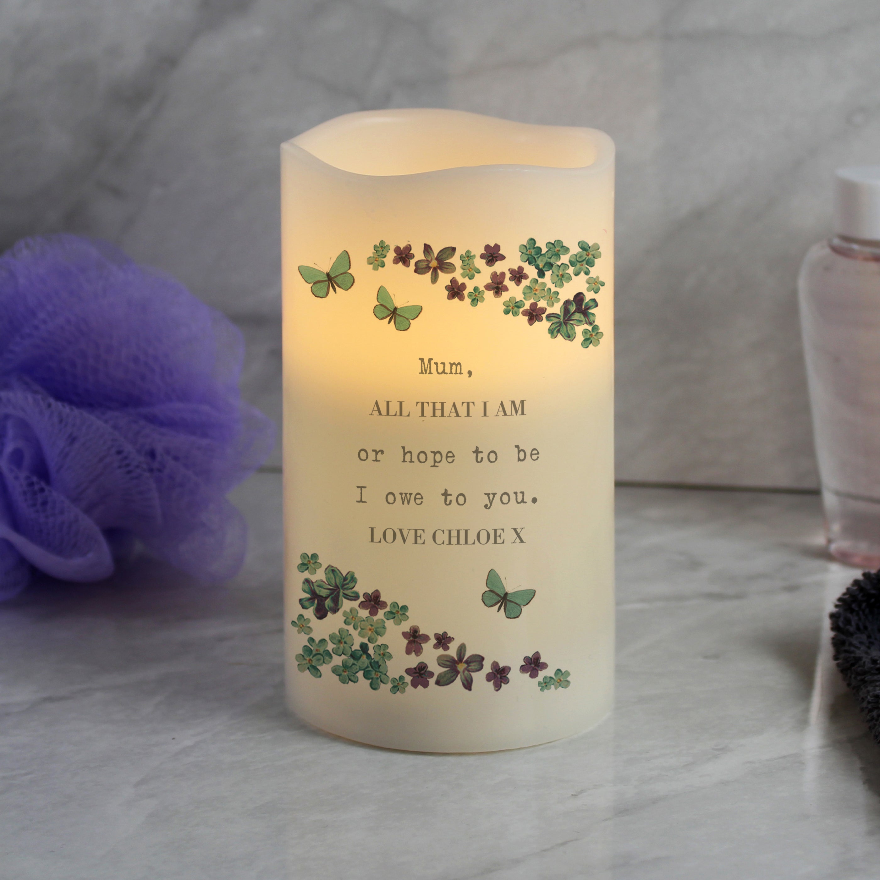 Personalised Forget Me Not LED Candle - gift & personalise