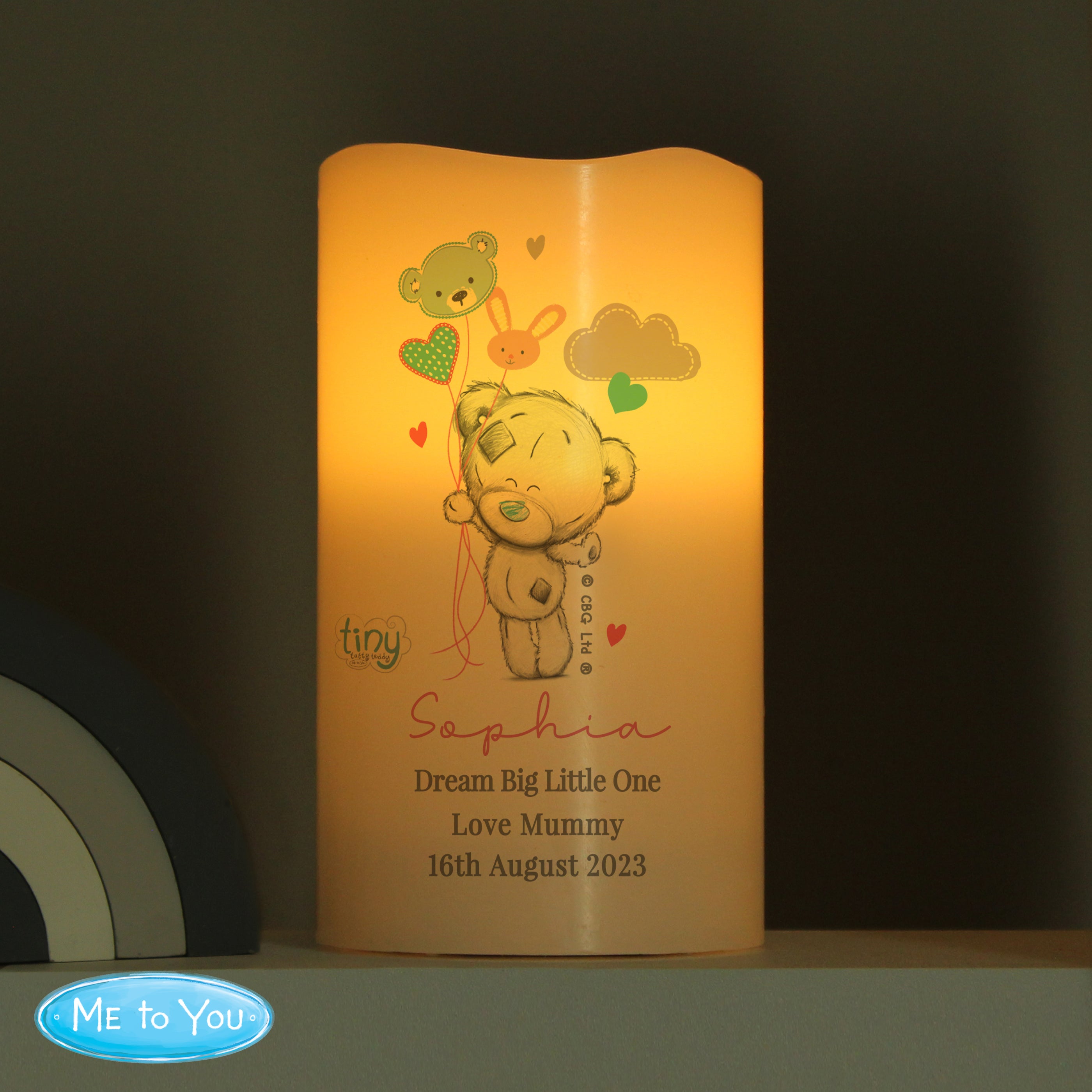 Personalised Tiny Tatty Teddy Dream Big Pink Nightlight LED Candle - gift & personalise