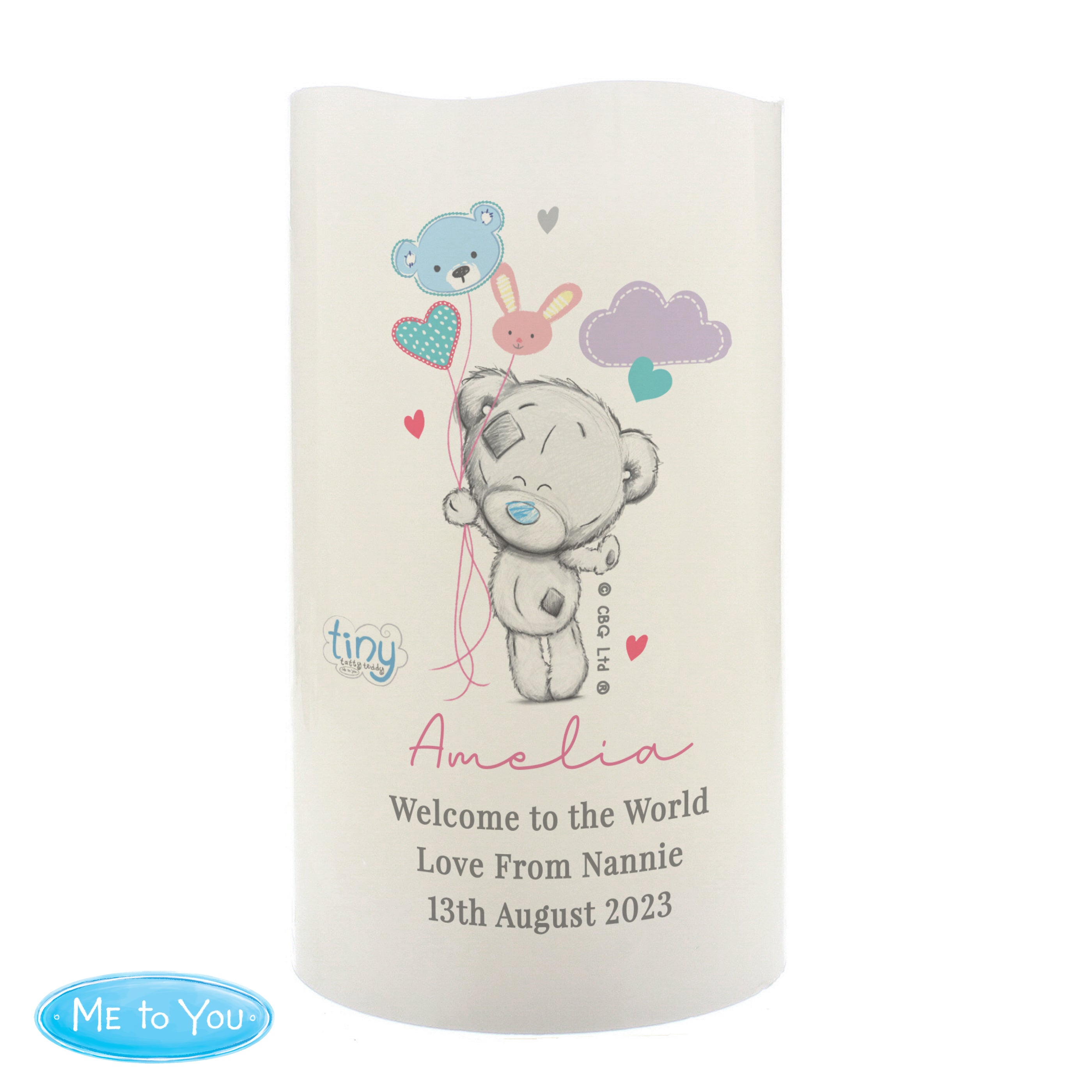 Personalised Tiny Tatty Teddy Dream Big Pink Nightlight LED Candle - gift & personalise