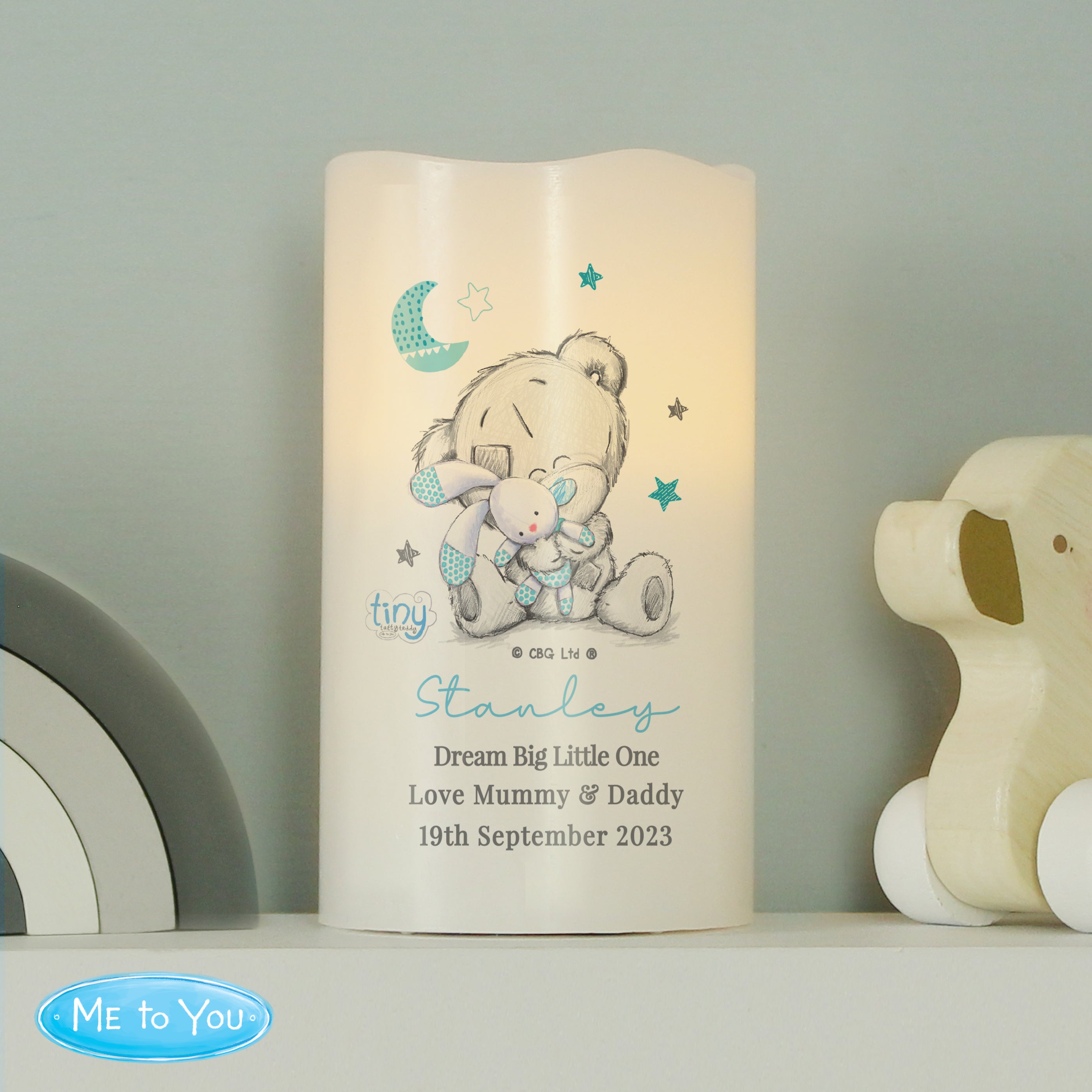 Personalised Tiny Tatty Teddy Blue Nightlight LED Candle - gift & personalise