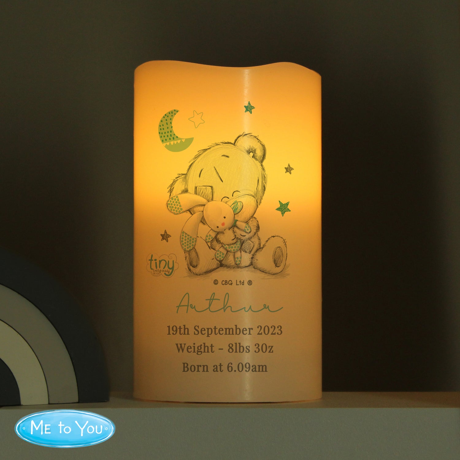 Personalised Tiny Tatty Teddy Blue Nightlight LED Candle - gift & personalise