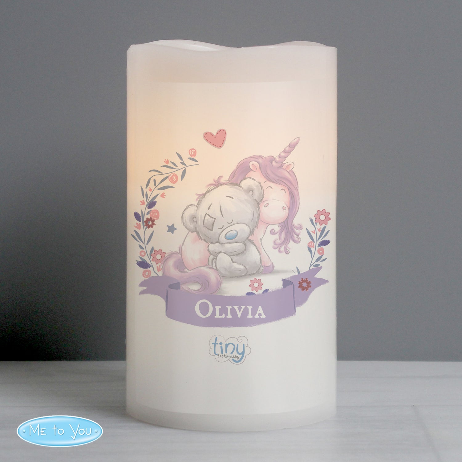 Personalised Tiny Tatty Teddy Unicorn Nightlight LED Candle - gift & personalise