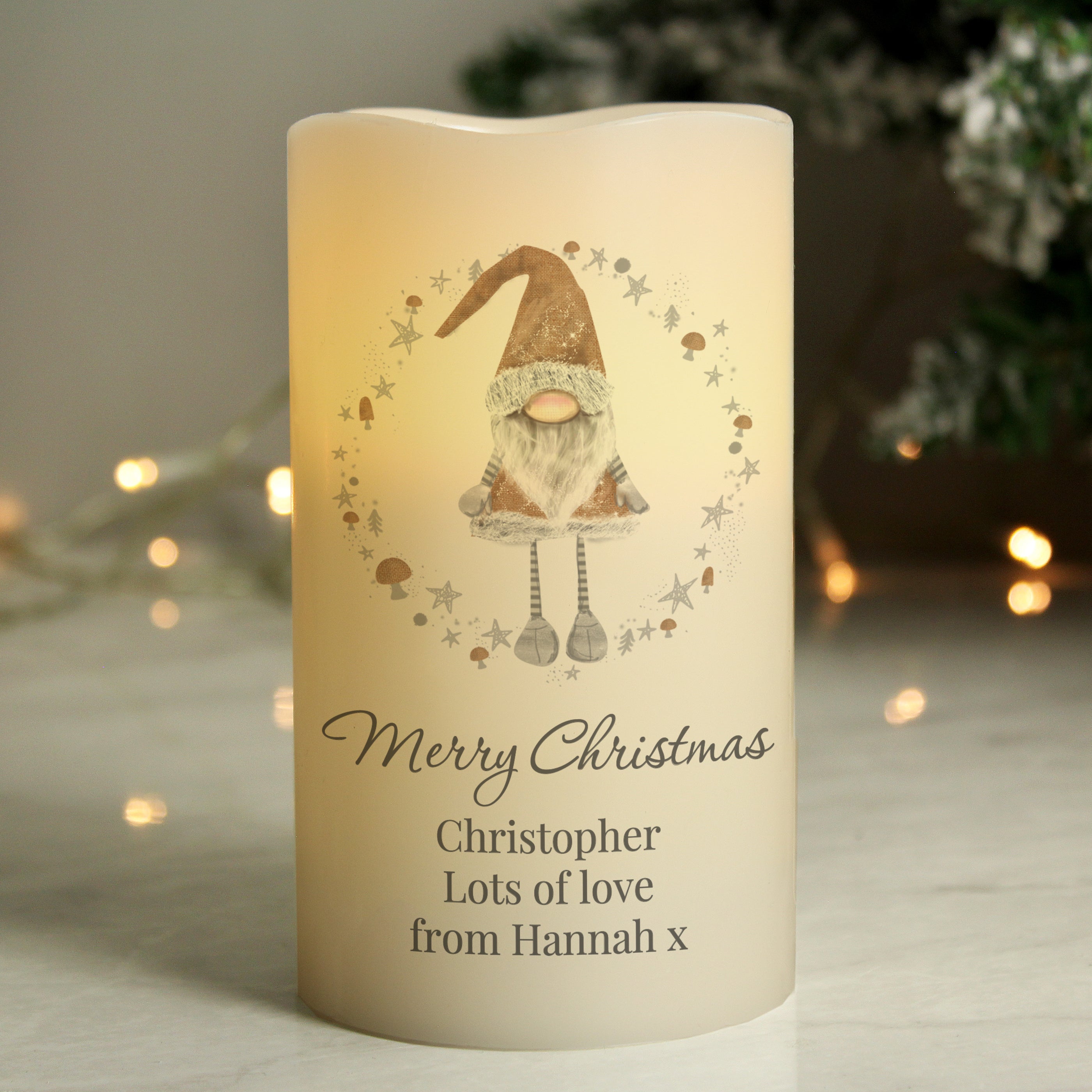 Personalised Christmas Gonk LED Candle - gift & personalise