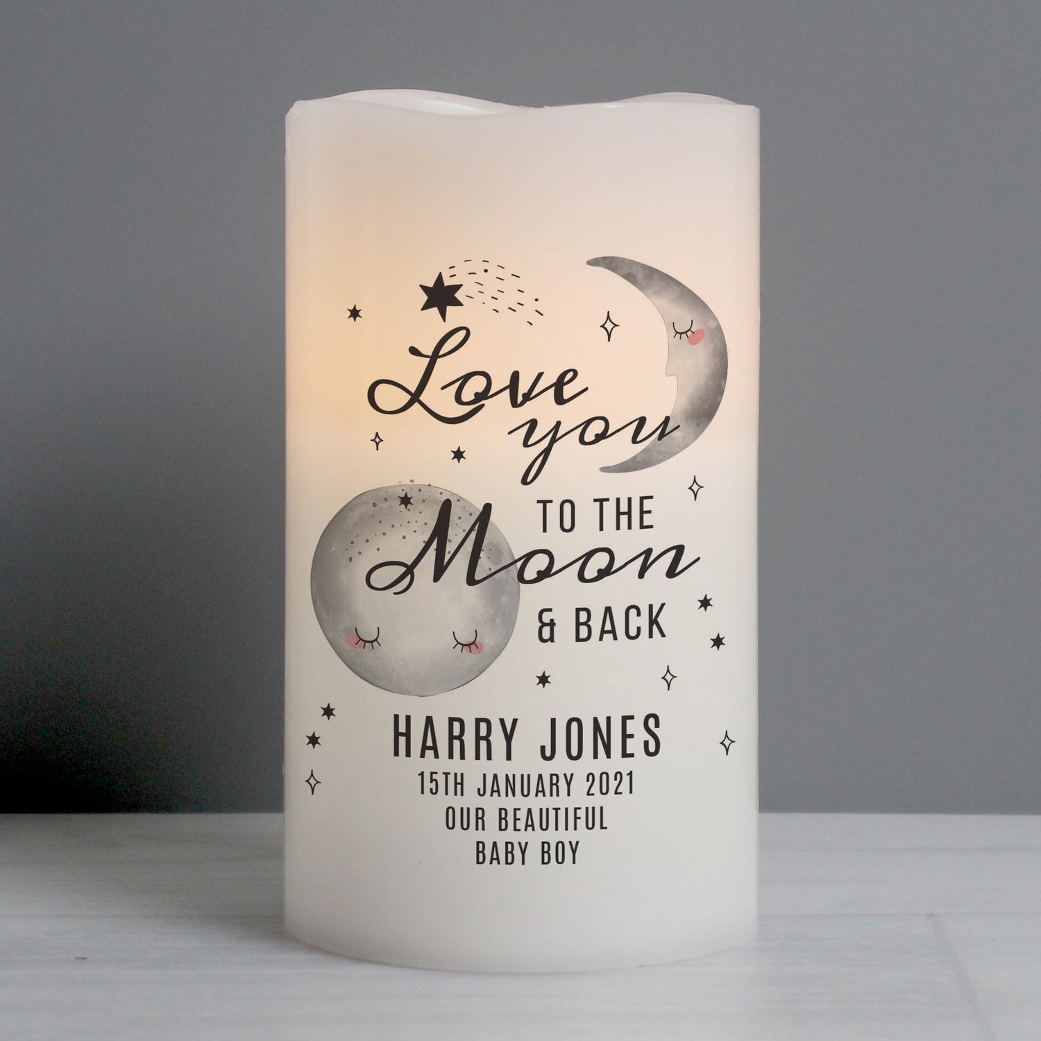 Personalised Baby To The Moon and Back LED Candle - gift & personalise