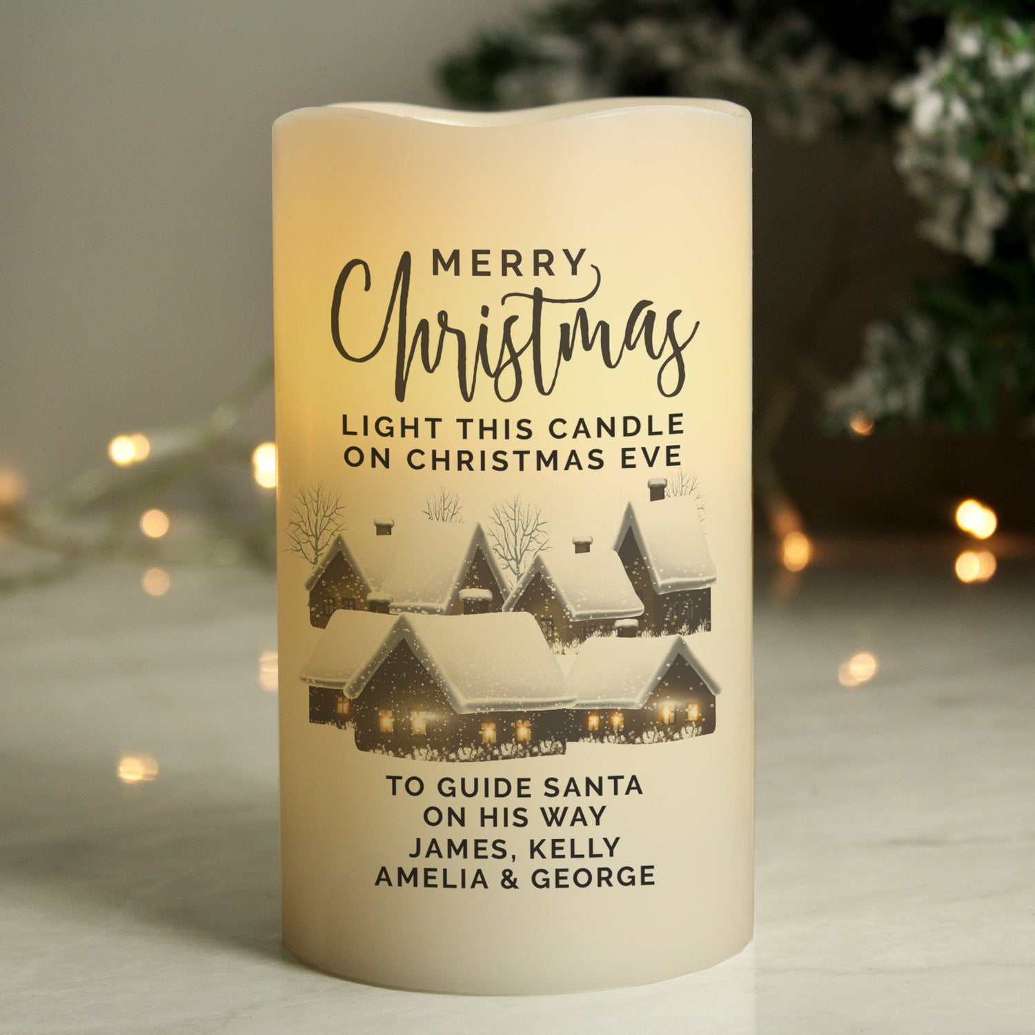 Personalised Christmas Town LED Candle - gift & personalise