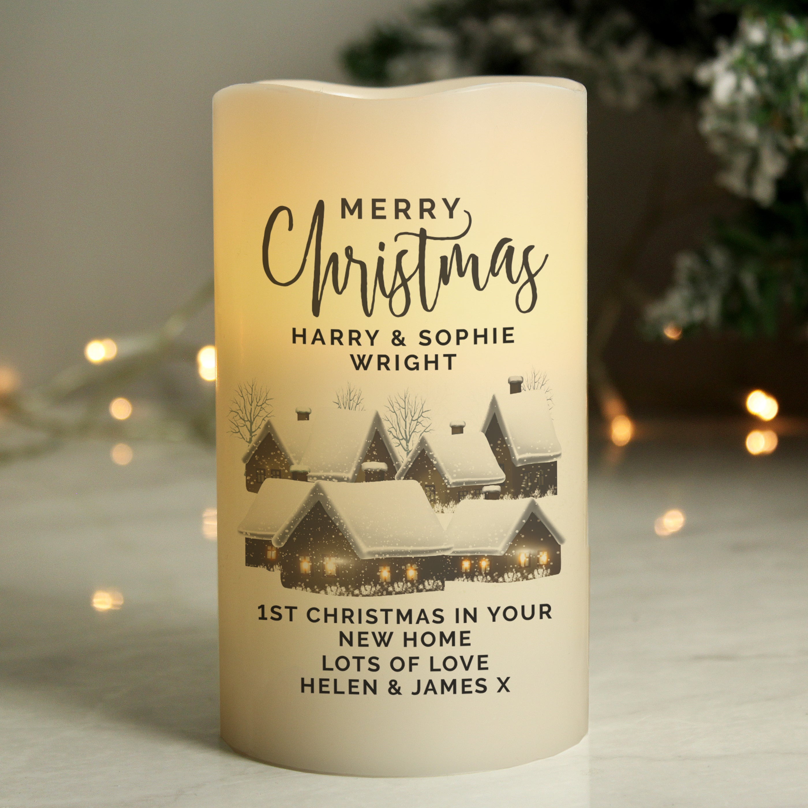 Personalised Christmas Town LED Candle - gift & personalise