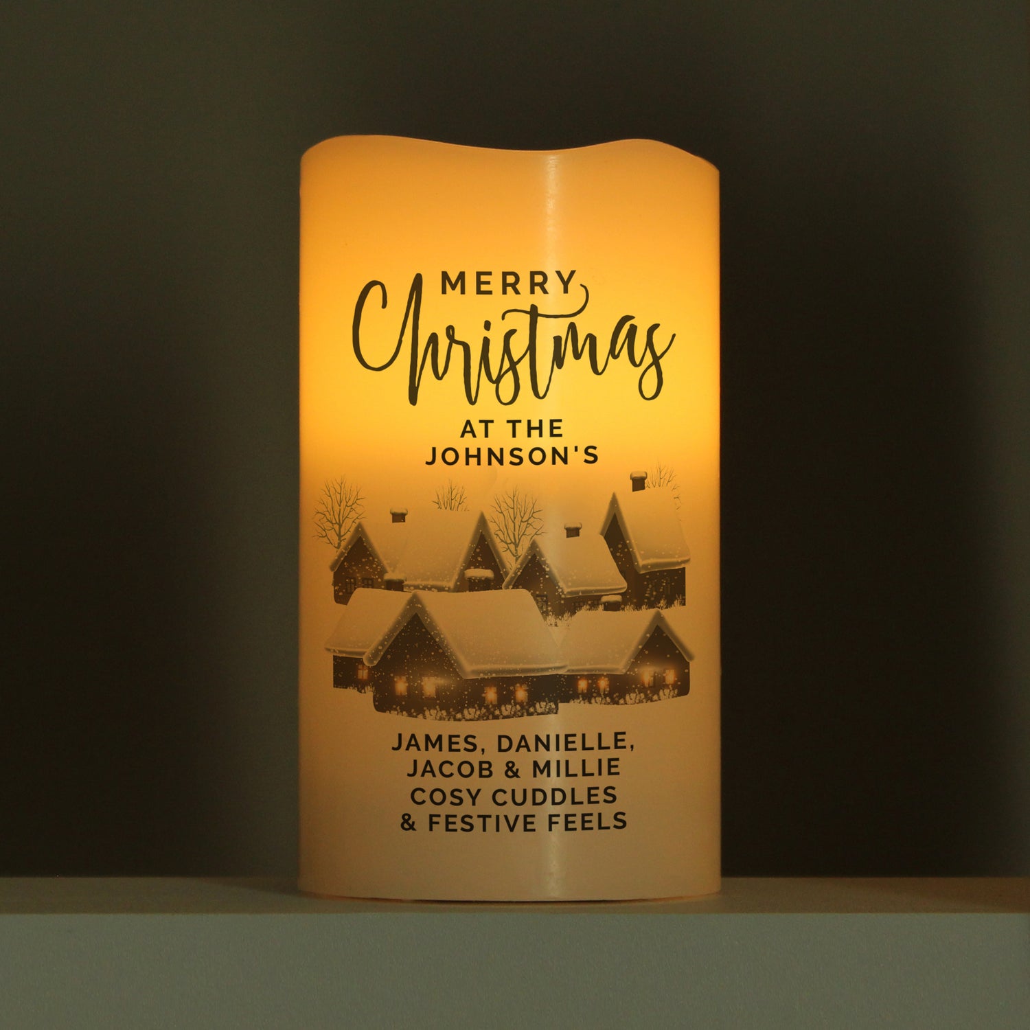 Personalised Christmas Town LED Candle - gift & personalise