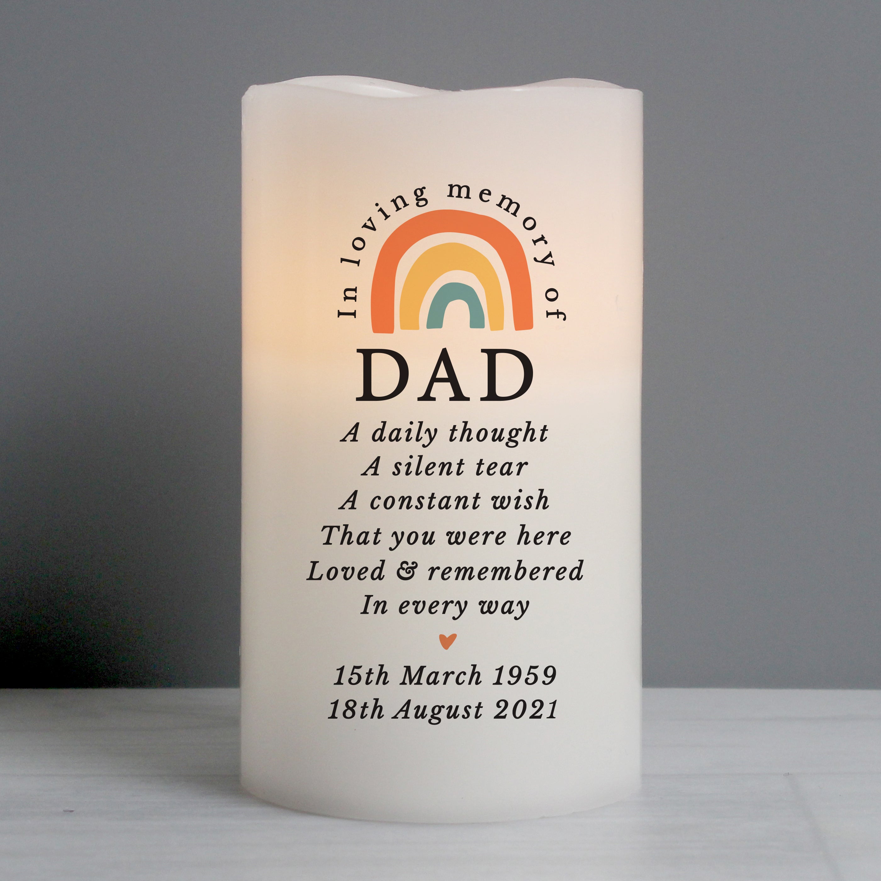 Personalised In Loving Memory Rainbow LED candle - gift & personalise