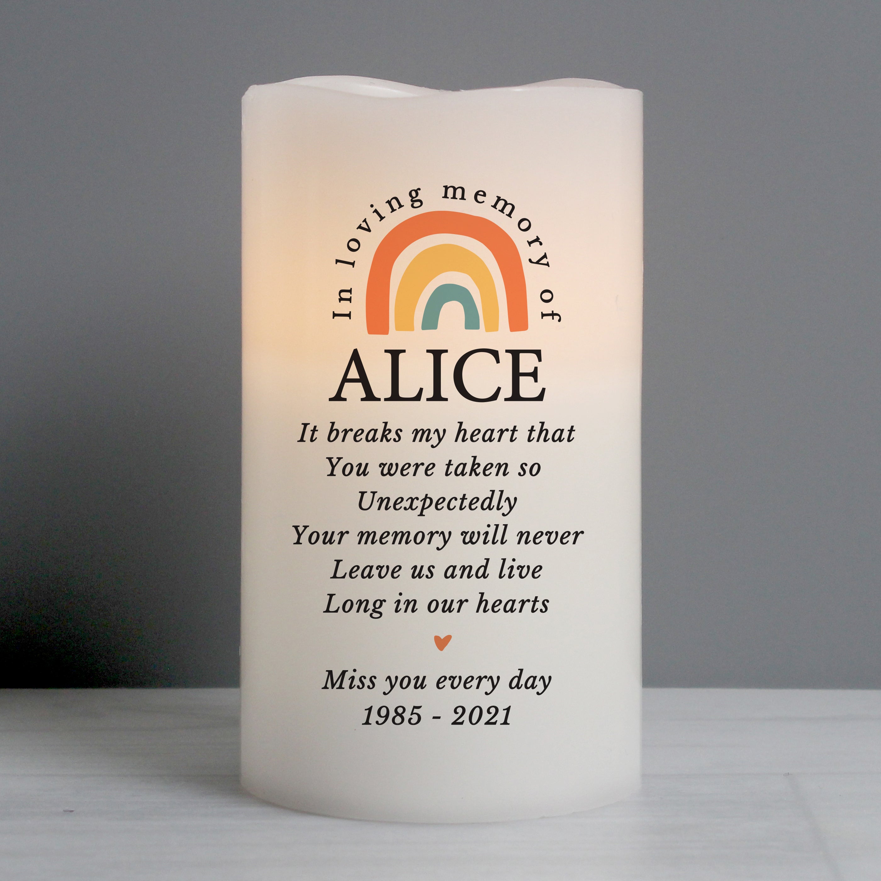 Personalised In Loving Memory Rainbow LED candle - gift & personalise